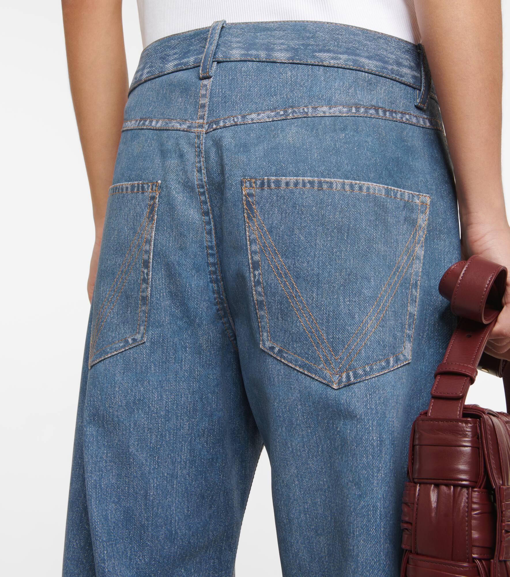 Denim-printed wide-leg leather pants - 6