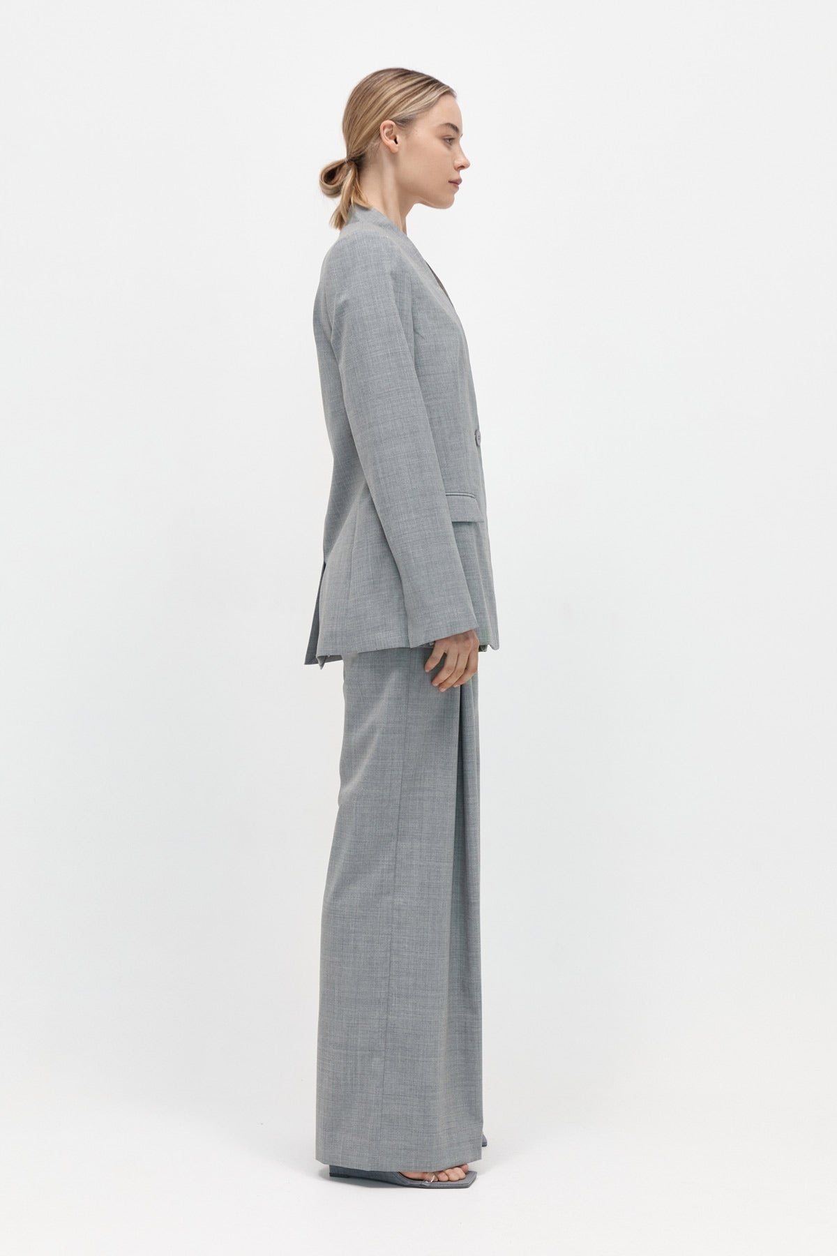Shawl Collar Blazer - Grey - 3