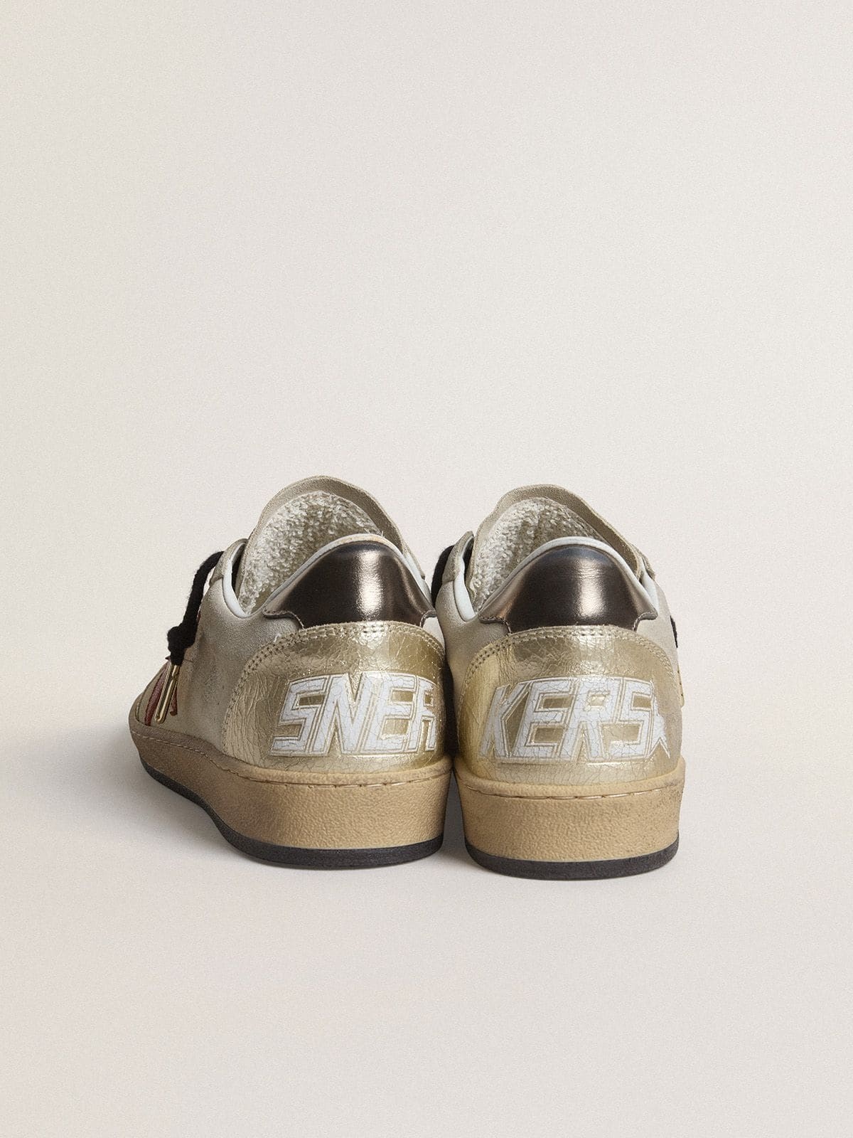 Ball Star in beige suede with red leather star and metallic bronze foiled leather heel tab - 4