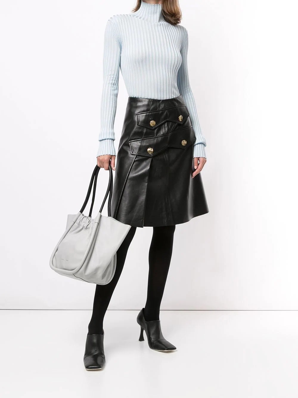 glossy knit turtleneck top - 2