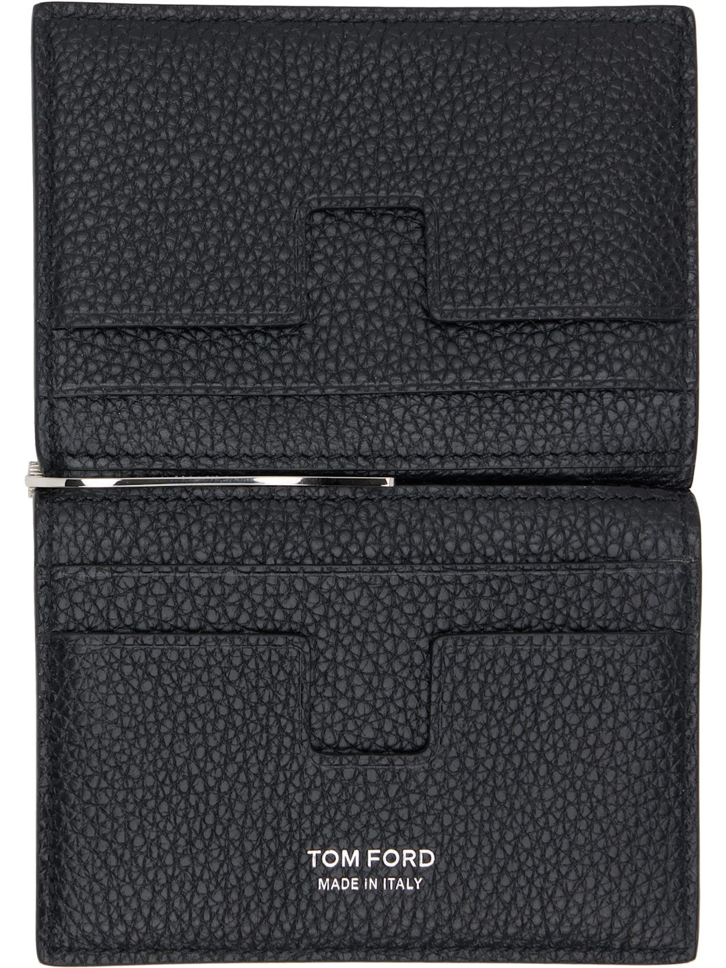 Black Soft Grain Leather Folding Money Clip Card Holder - 3
