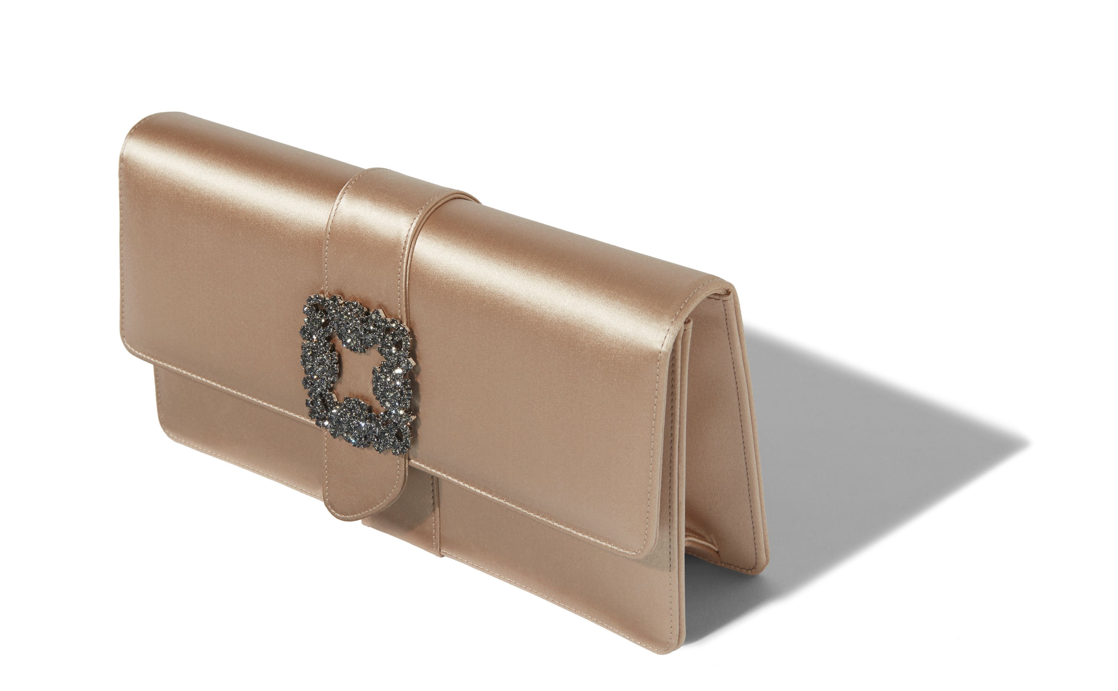 Blush Satin Jewel Buckle Clutch - 2