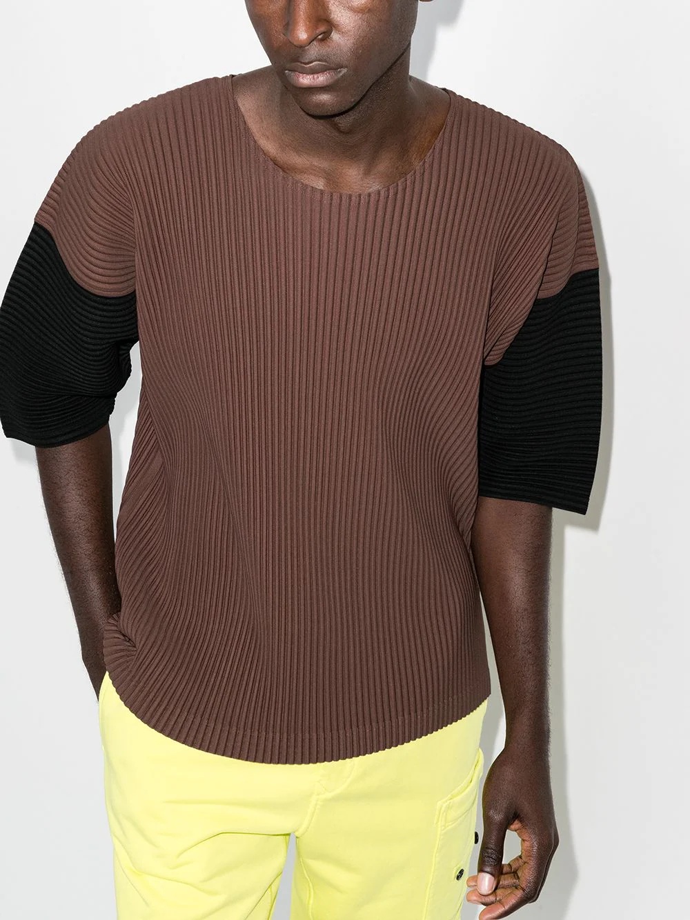 two-tone pleated T-shirt - 2