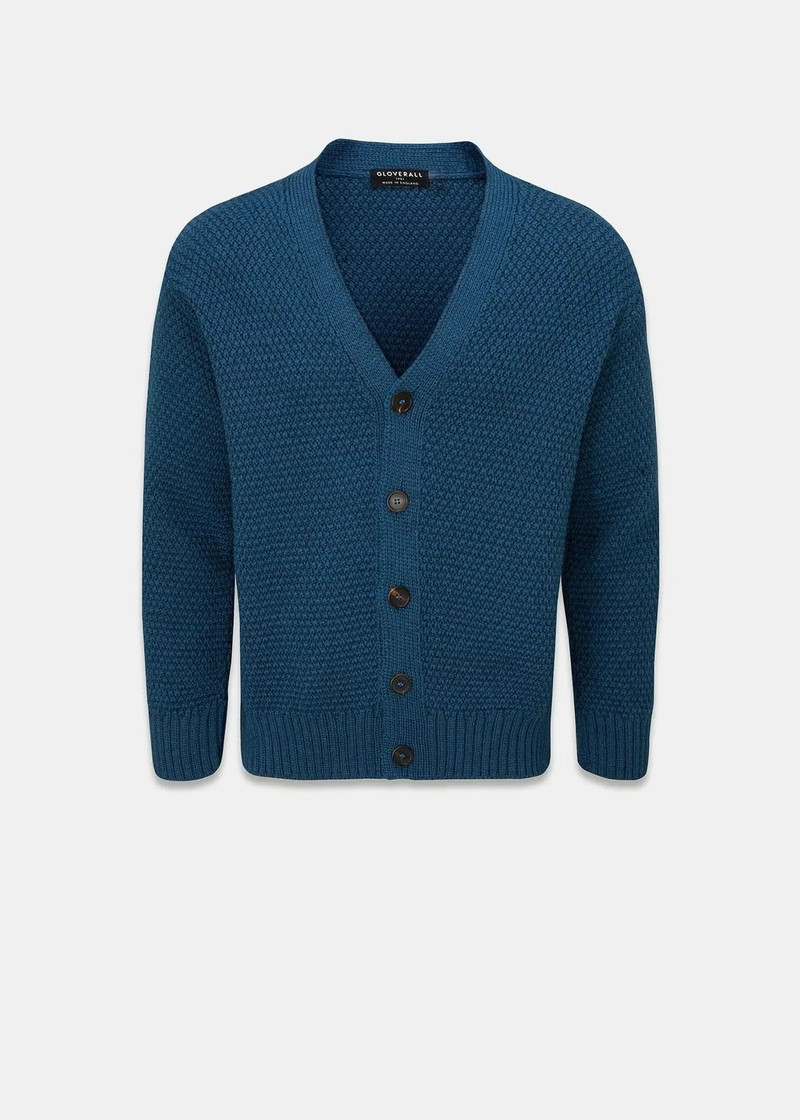Men's Moss Stitch Cardigan Petrol 1