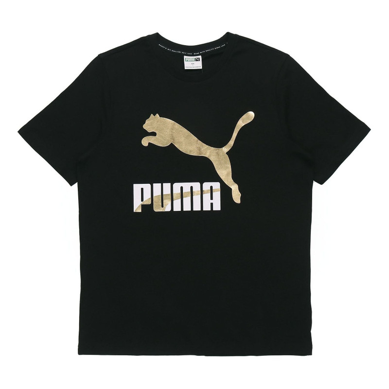 PUMA 클래식 로고 티셔츠 '블랙 골드'532280-01 - 1