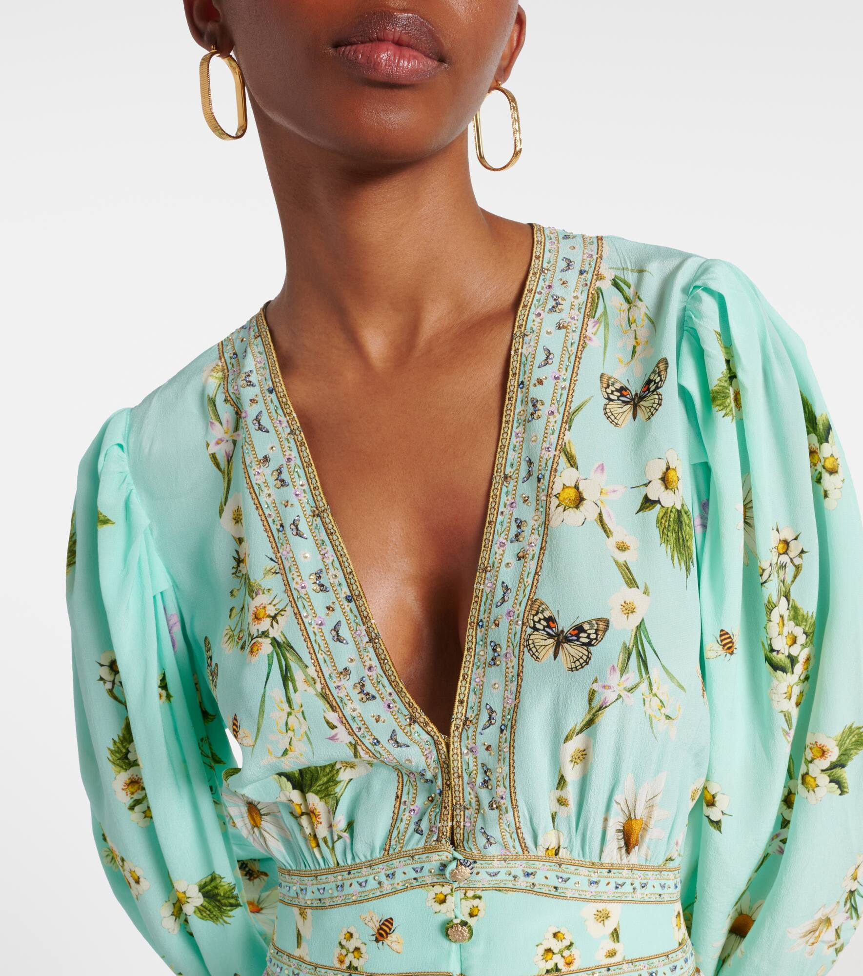 Floral silk crêpe maxi dress - 4