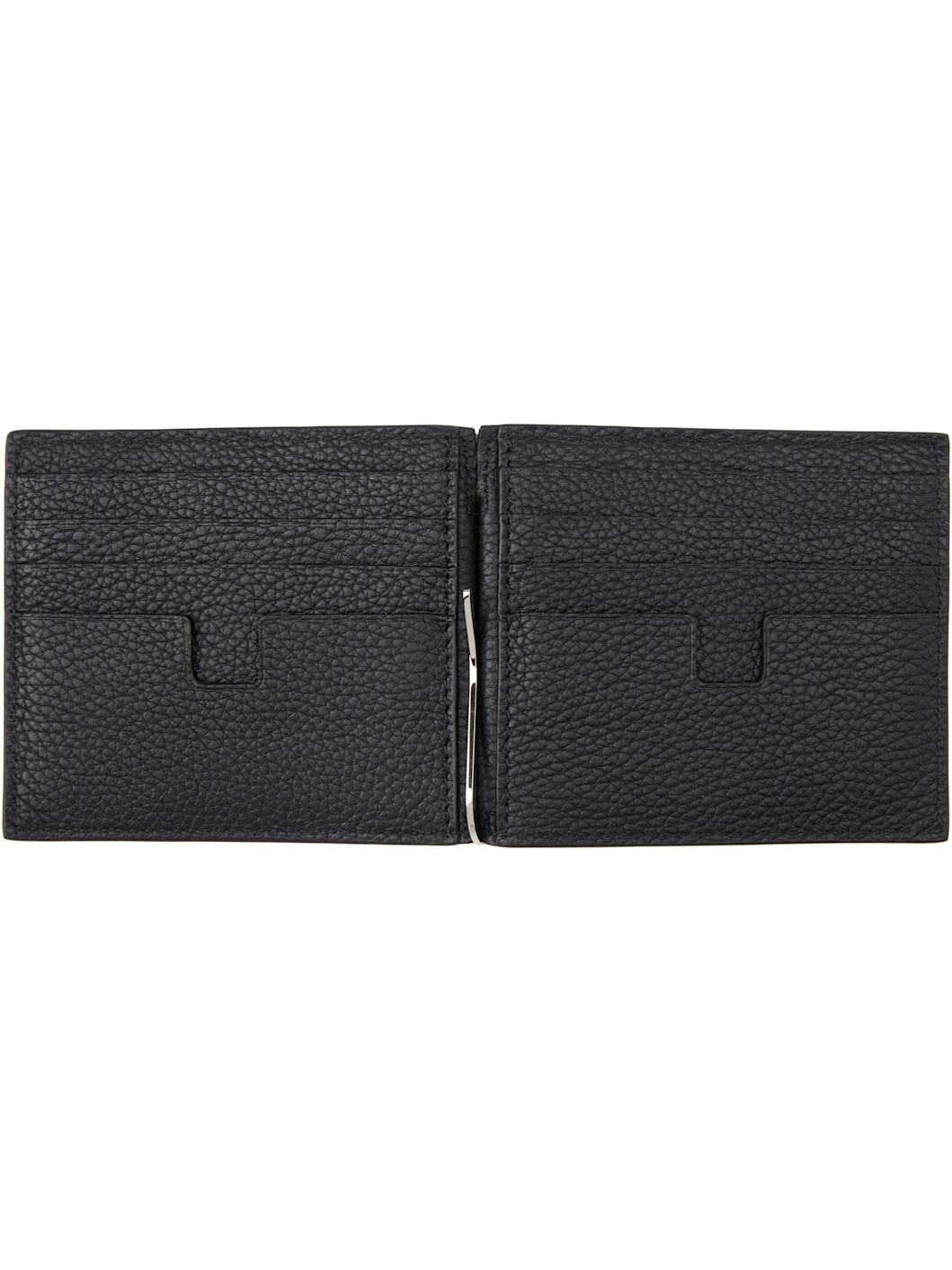 Black Grain Leather Money Clip Wallet - 3