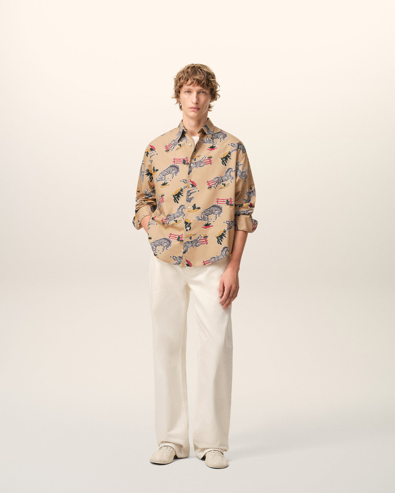 AMI Paris BROWN COTTON HORSE PRINTED BOXY SHIRT outlook