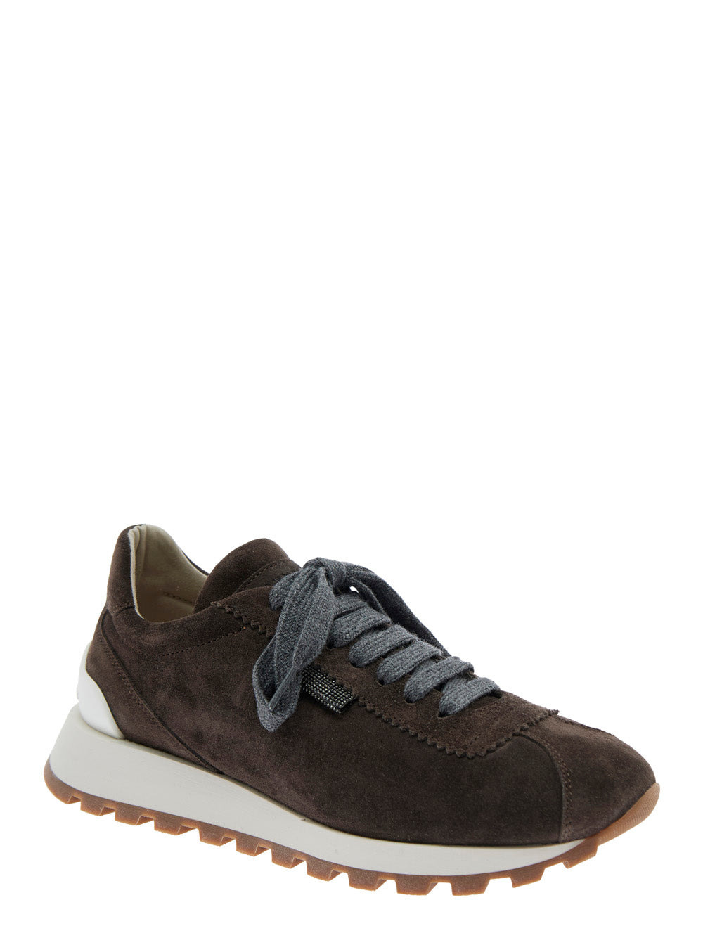 Brunello Cucinelli Women Brown Low Top Sneakers With Monil Detail On The Side And Embossed Logo Lett - 2