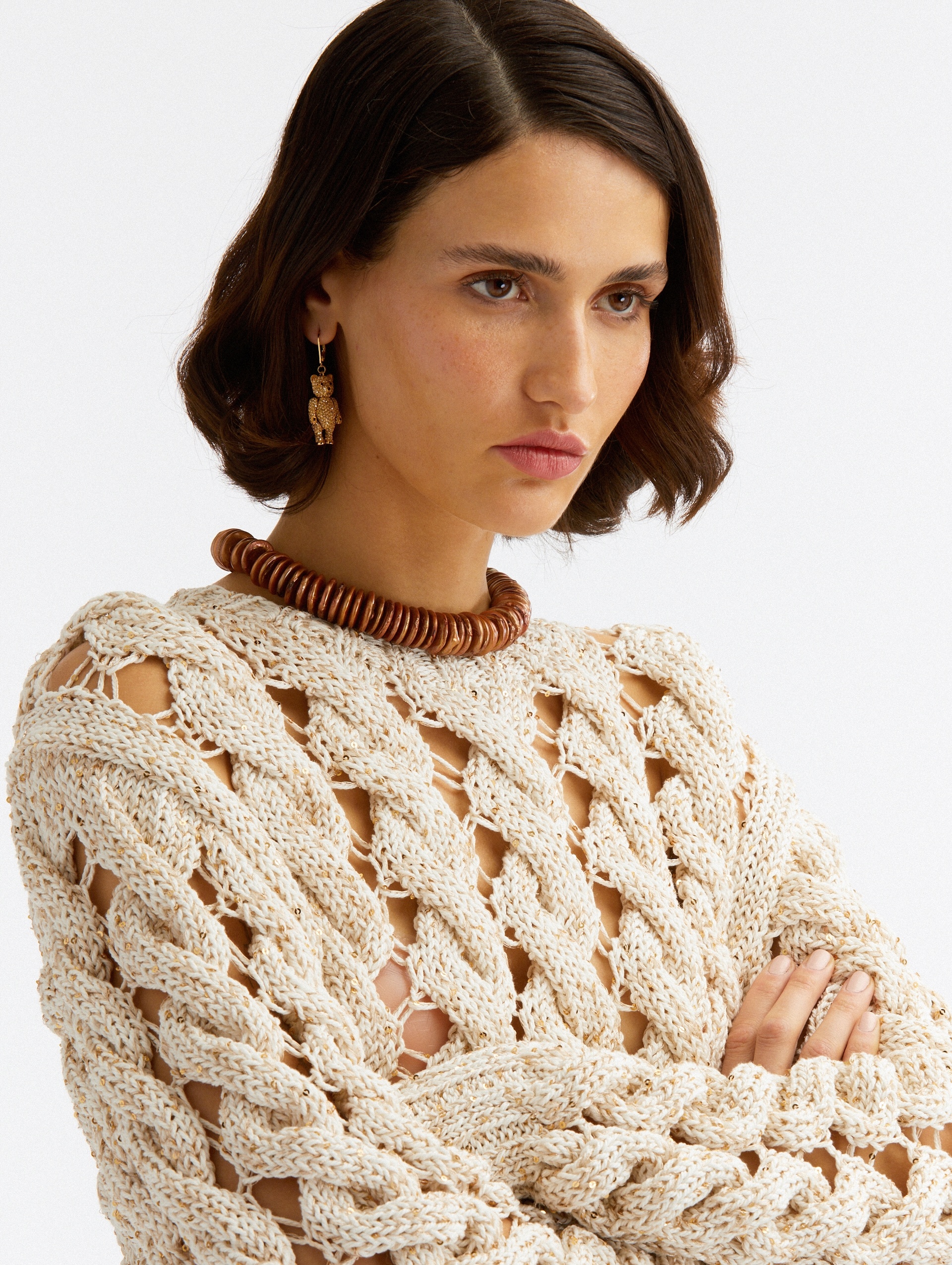 SEQUIN CABLE KNIT PULLOVER - 4