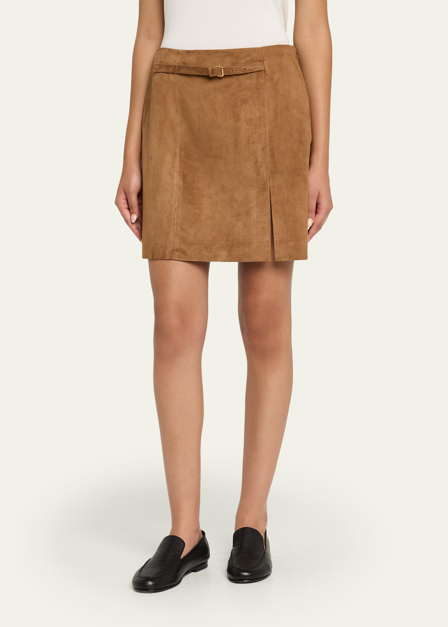 Mid-Rise Suede Mini Skirt - 4