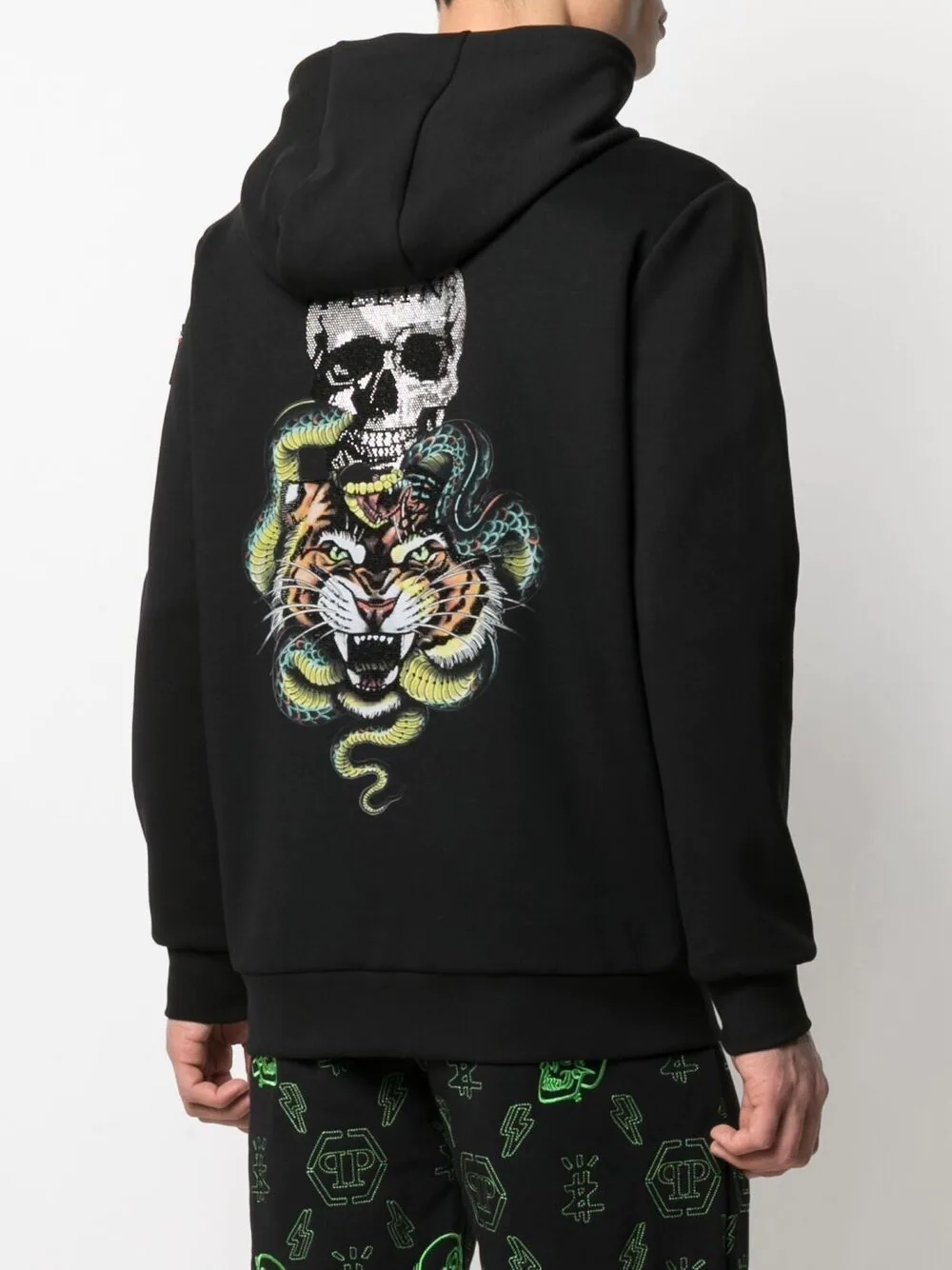 studded-logo tattoo print hoodie - 4