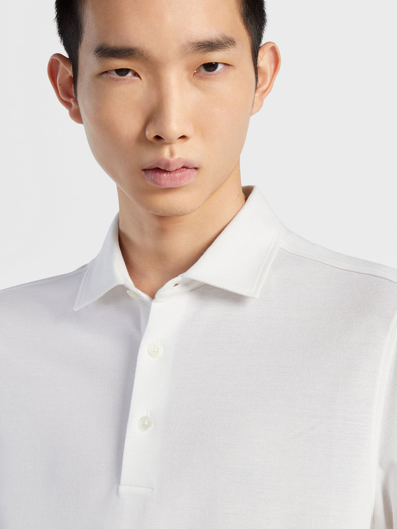 OPTICAL WHITE COTTON AND SILK POLO SHIRT 4