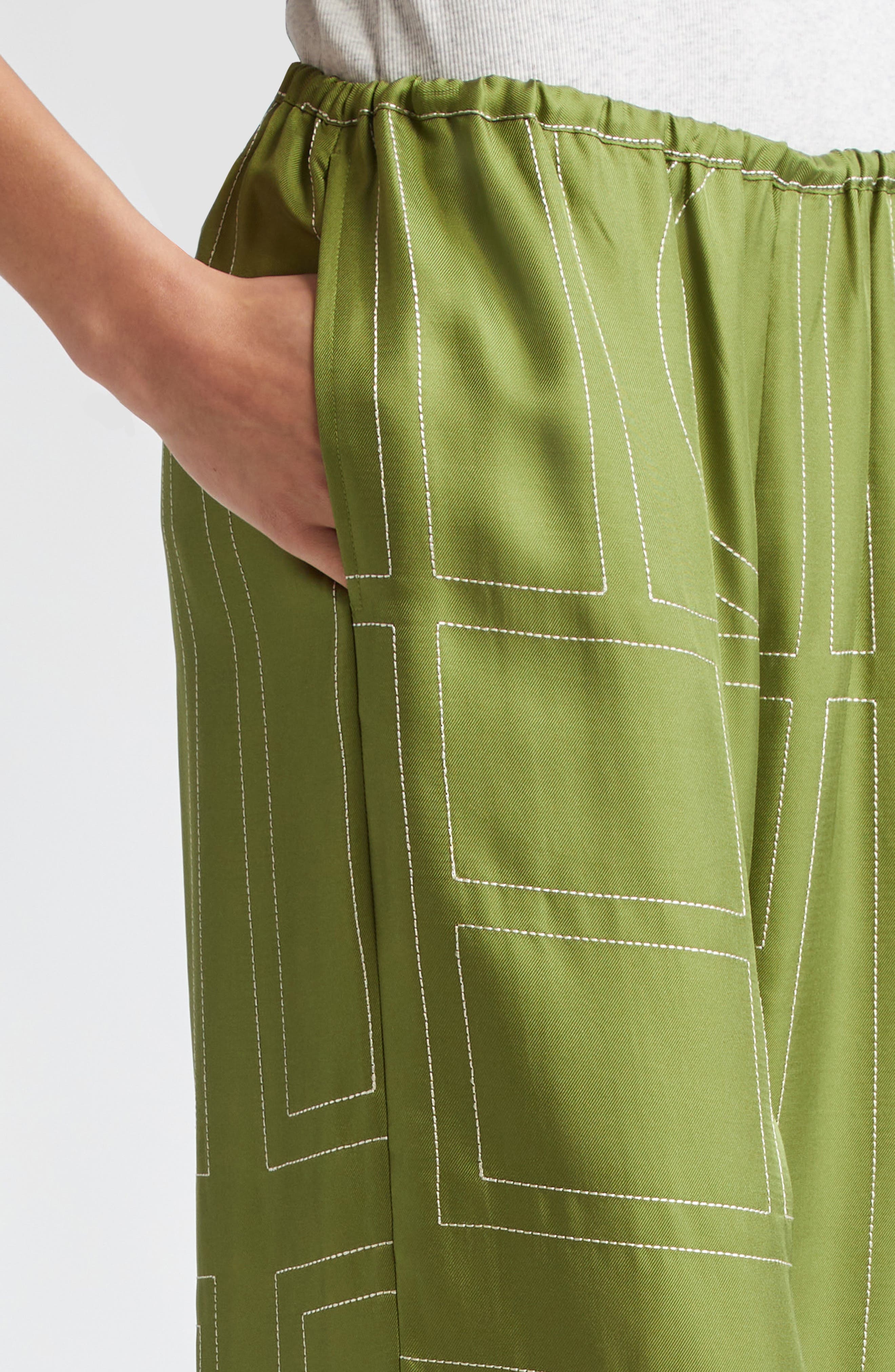 TOTEME Monogram Embroidered Silk Pants in Laurel at Nordstrom - 4