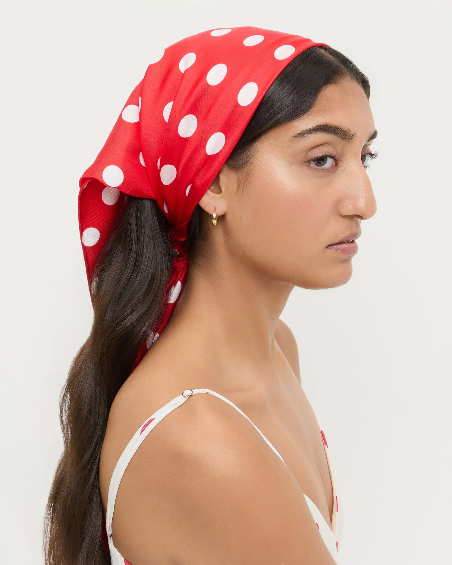 Beverly Red/White Silk Scarf - 1