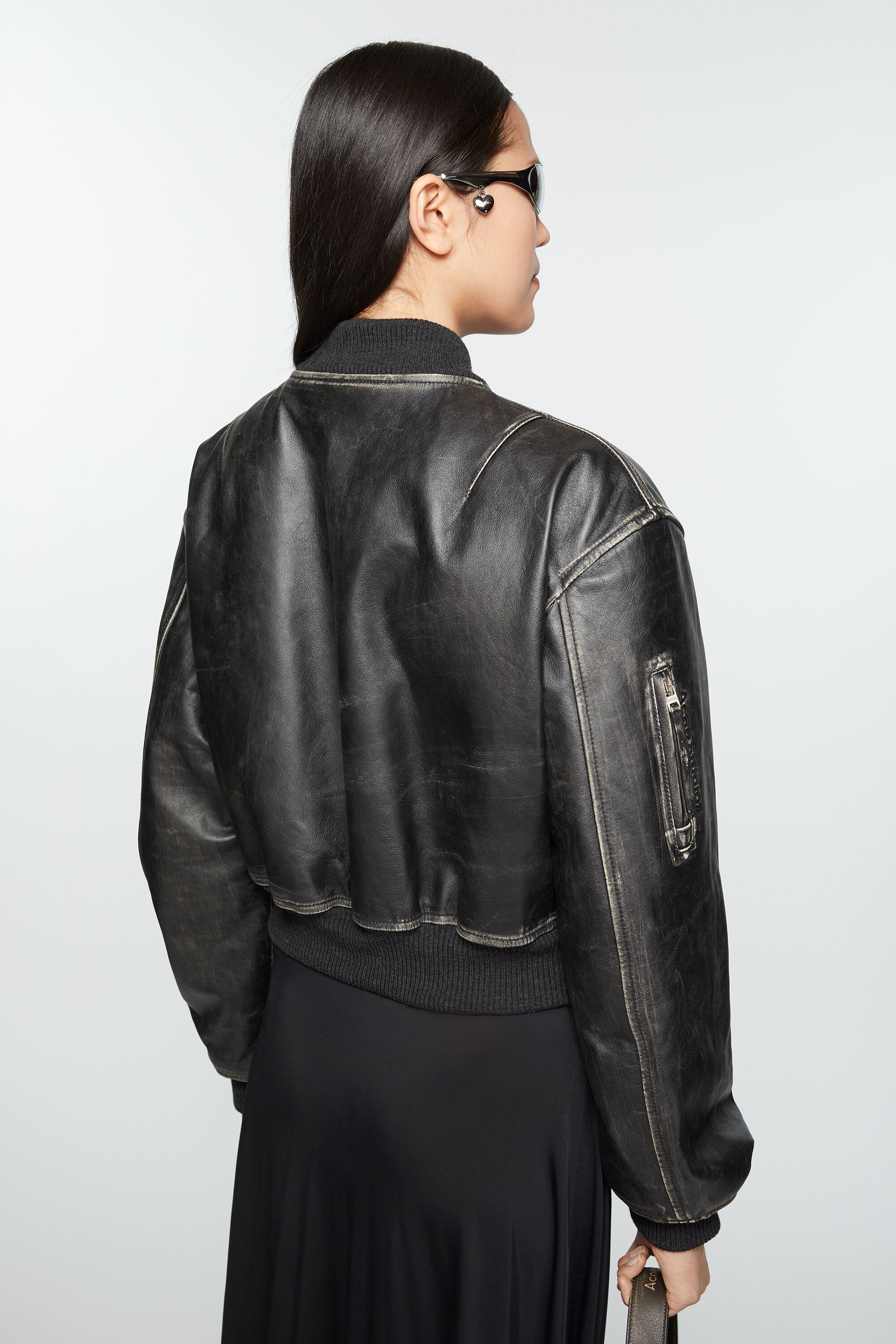 Leather bomber jacket - Black - 4