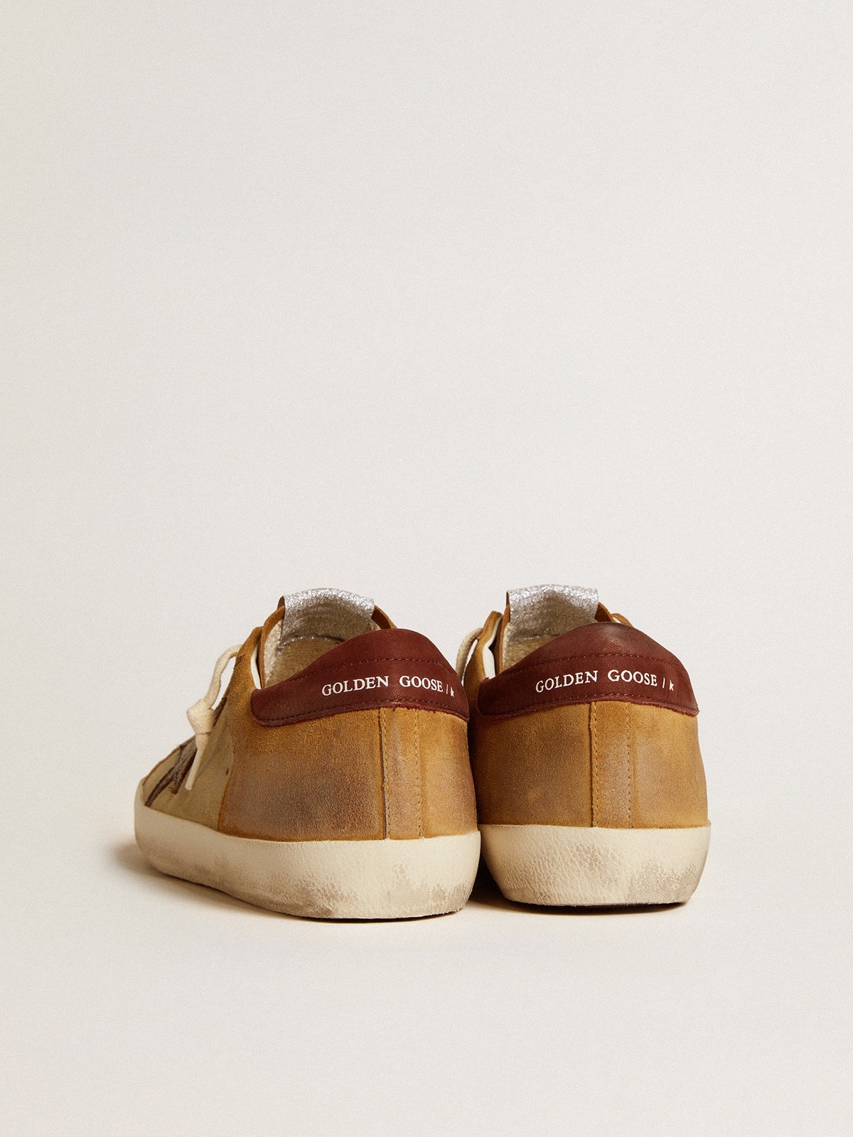 Men’s Super-Star in beige and caramel suede with black crackle leather star - 3