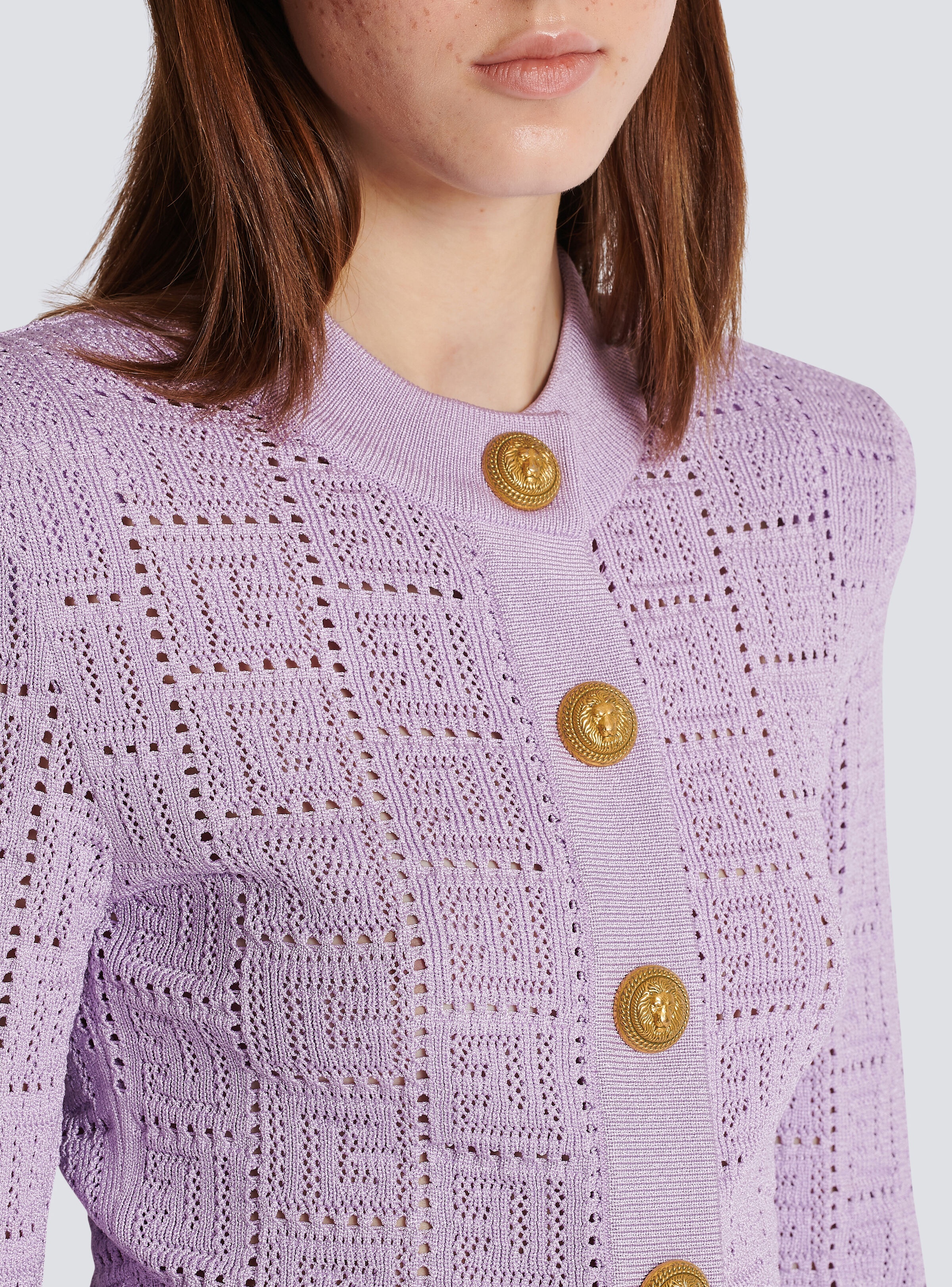 Monogrammed openwork knit cardigan - 7