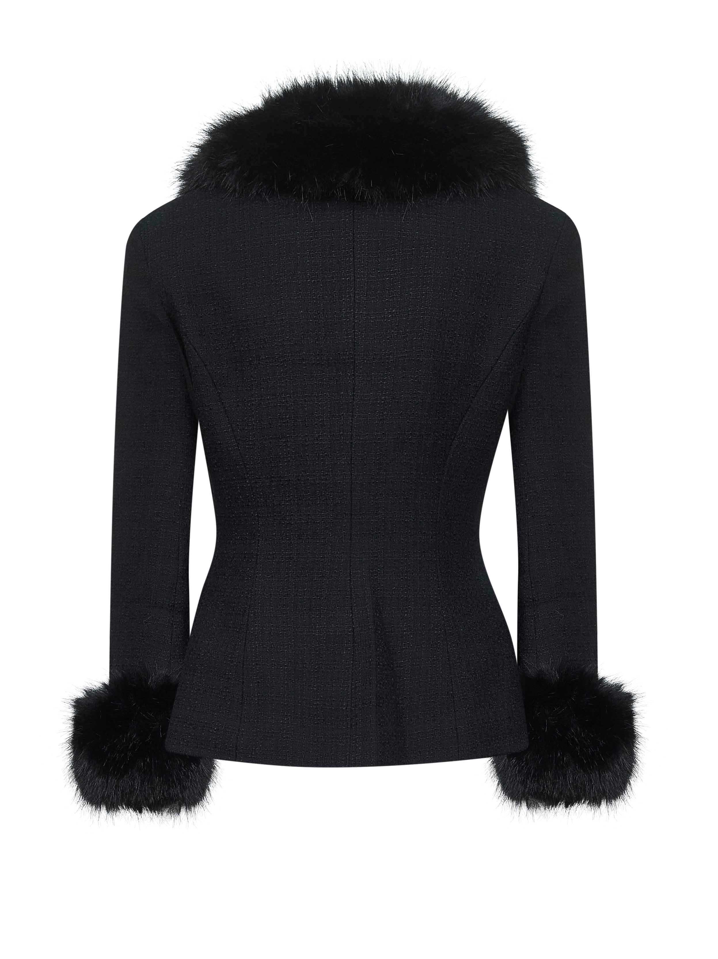Black bouclé faux fur trims jacket - 2
