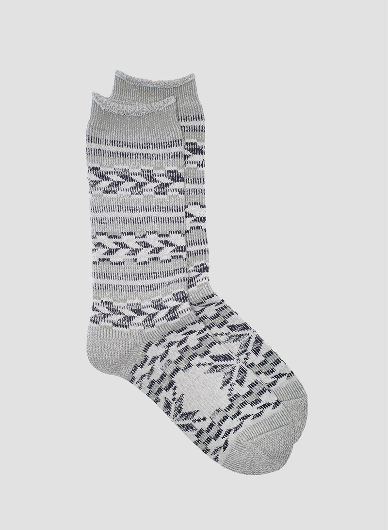 Kinari Tokyo Natural Symbol Pattern Crew Sock in Grey 1