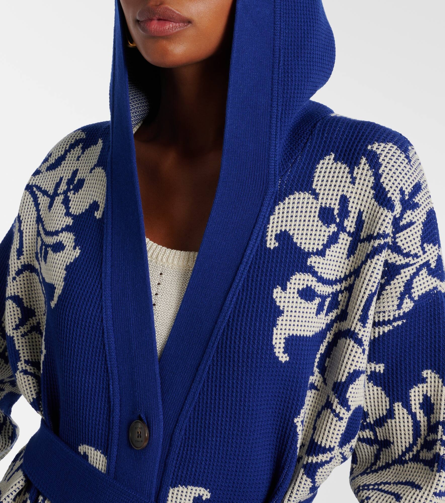 Floral waffle-knit hooded cardigan - 4