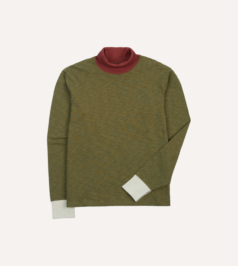 Khaki Cotton Long-Sleeve Roll Neck Hiking T-Shirt 1