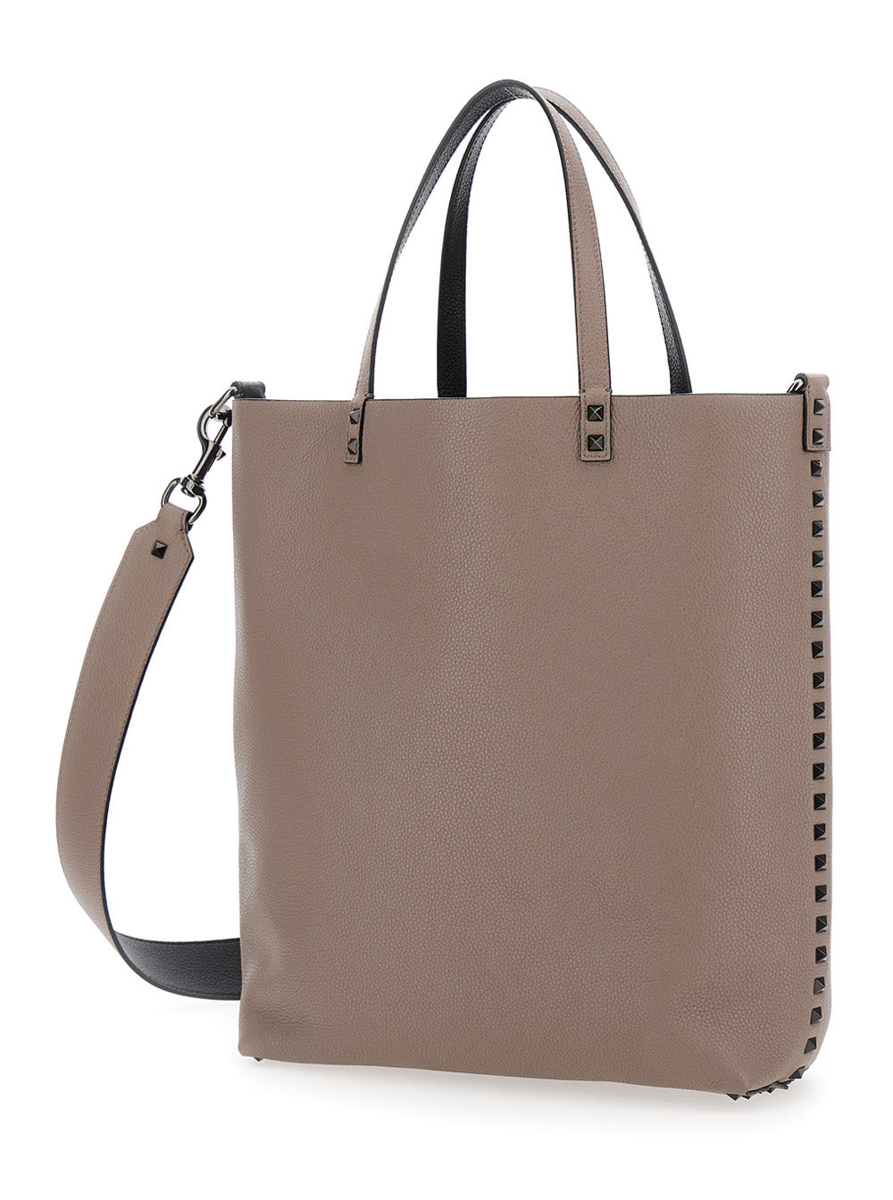 Valentino Garavani Men Beige Tote Bag With Rockstuds In Grained Leather Man - 2