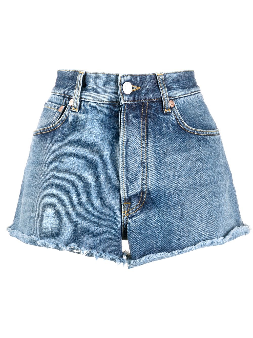 fringed hem denim shorts - 1