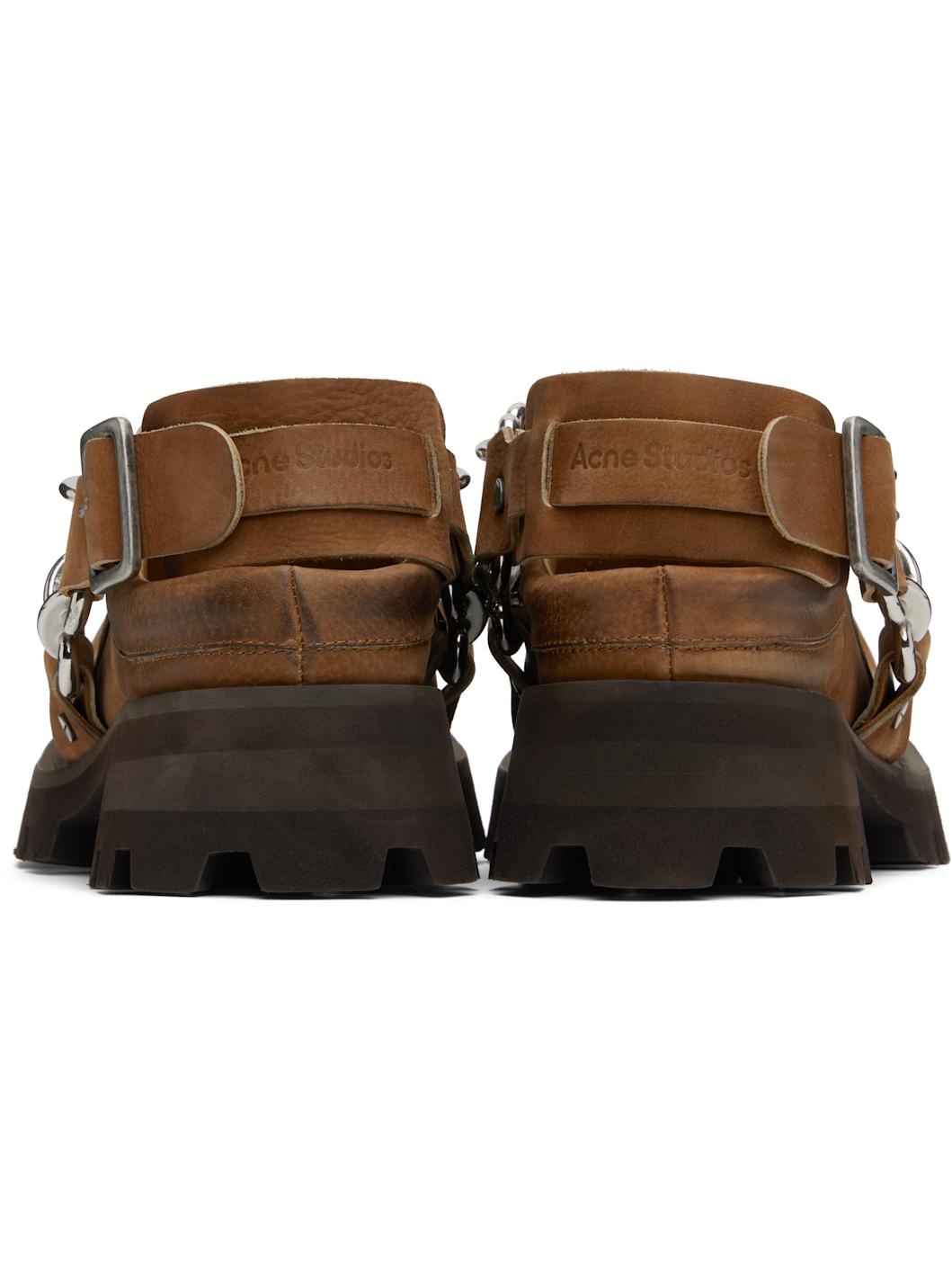 Brown Leather Buckle Mules - 2