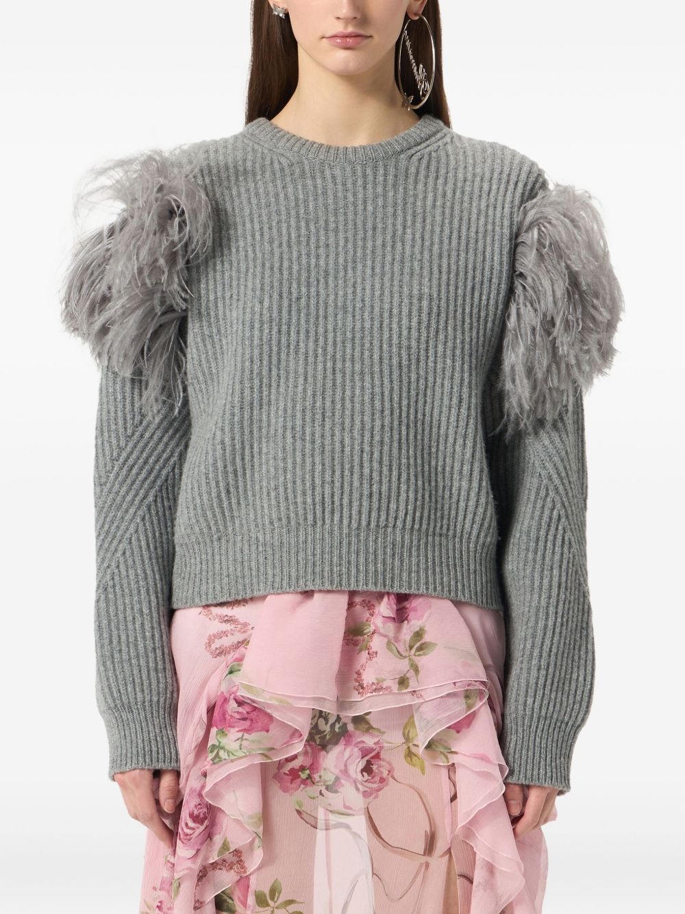 feather-embellished ribbed sweater - 3