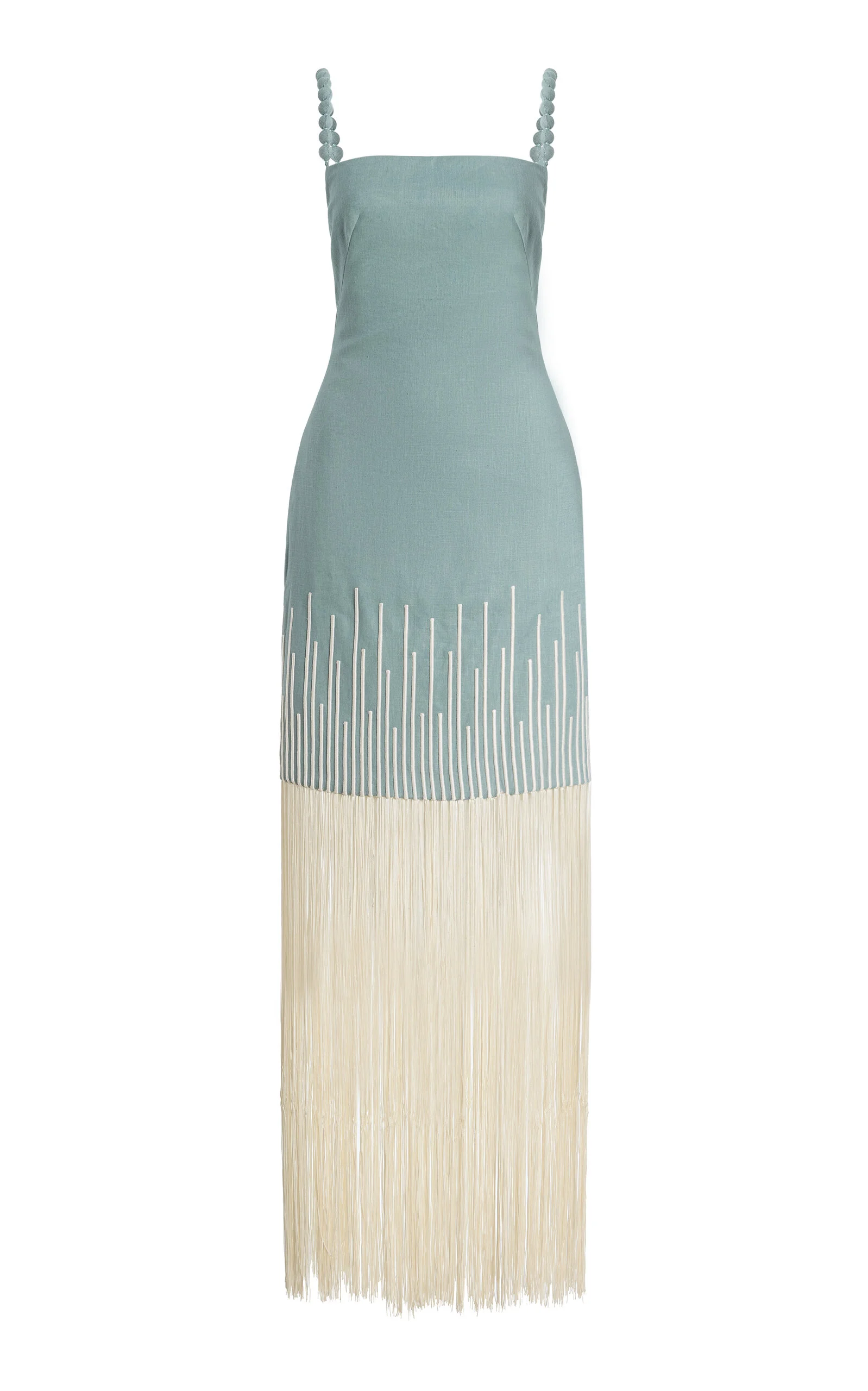 Exclusive Mar Caribe Fringed Linen Maxi Dress light blue - 1
