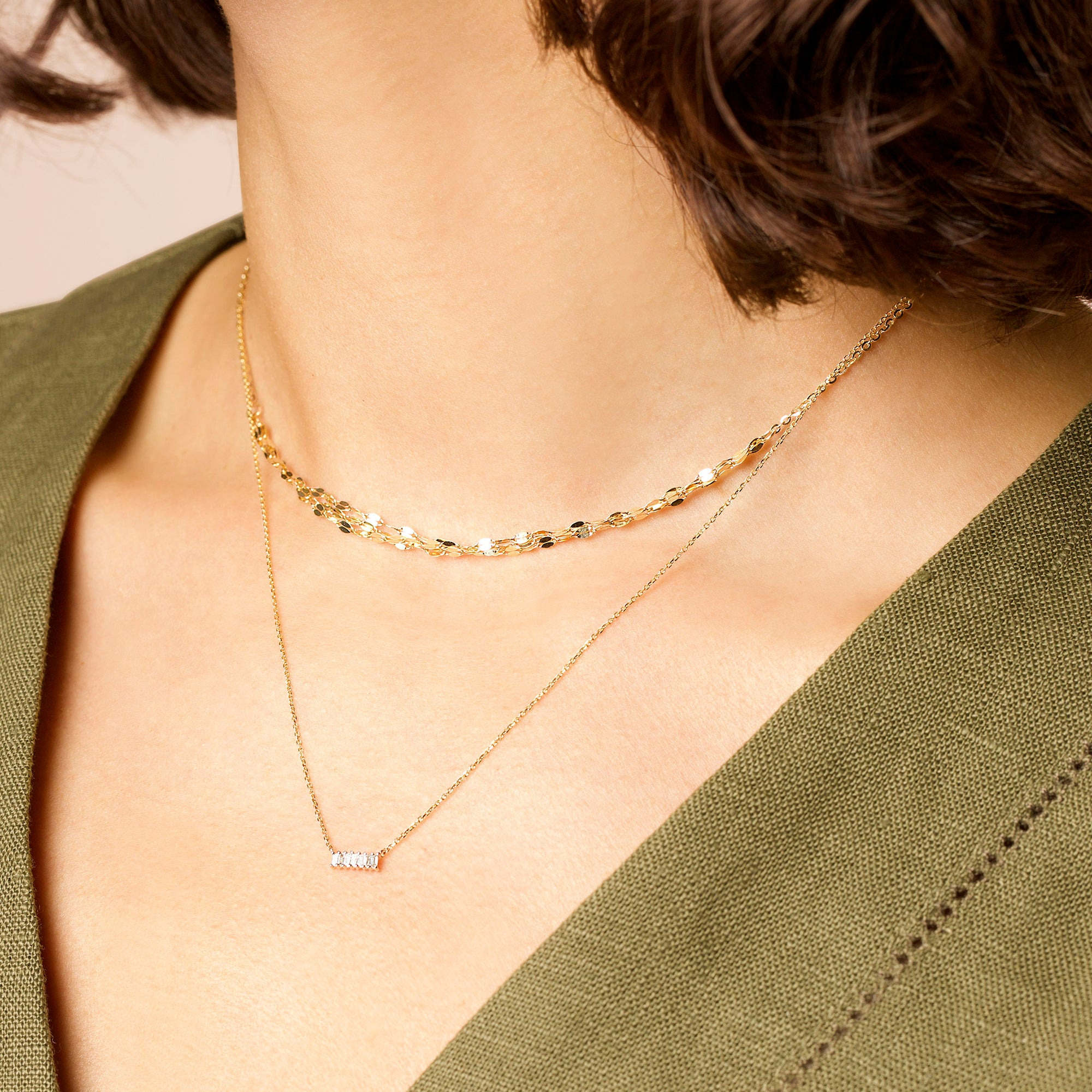 Gold Sparkle Triple Chain Choker Necklace - 6
