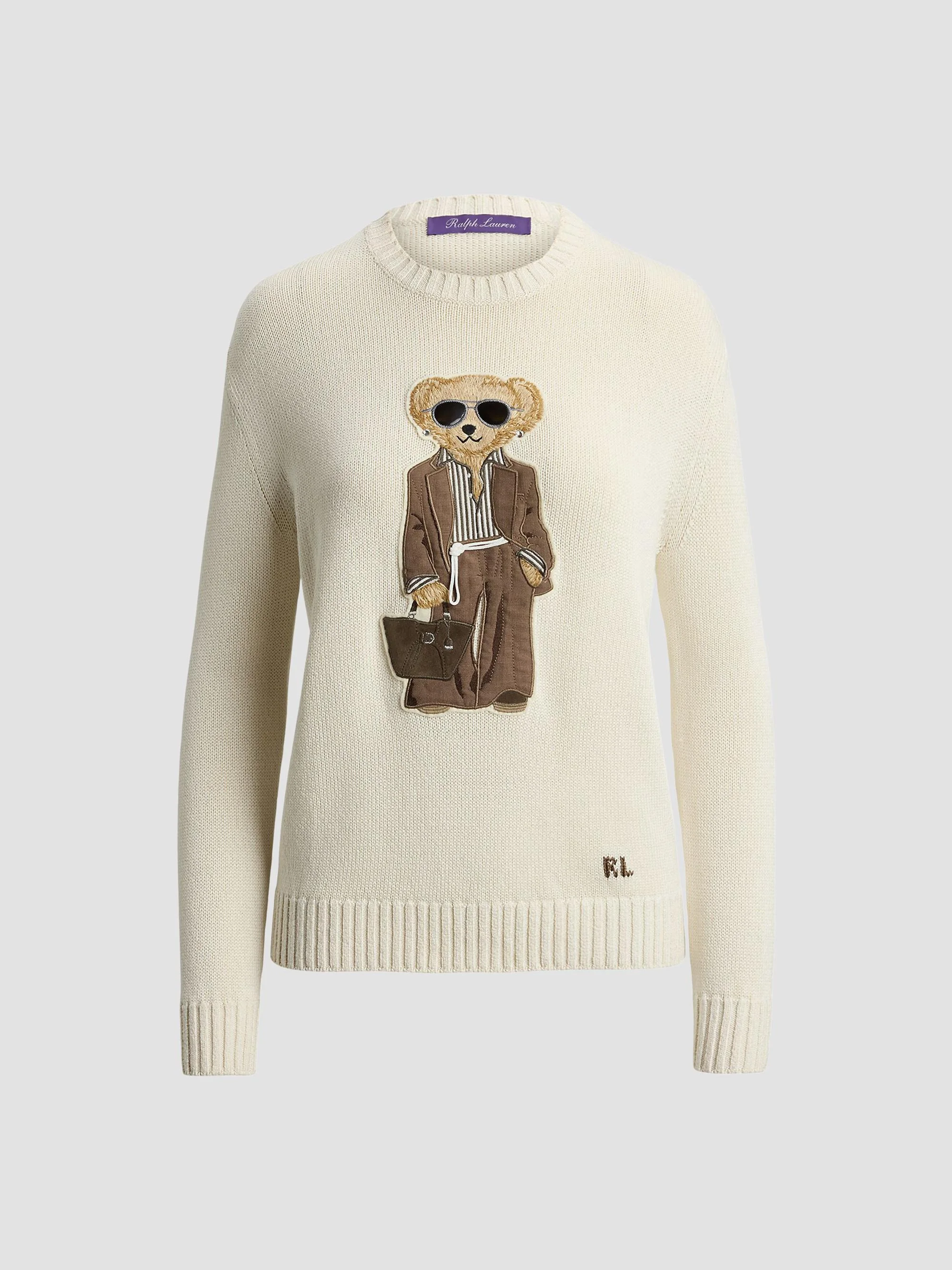 Women's Summer Polo Bear Silk Crewneck Sweater - Lux Cream - 1