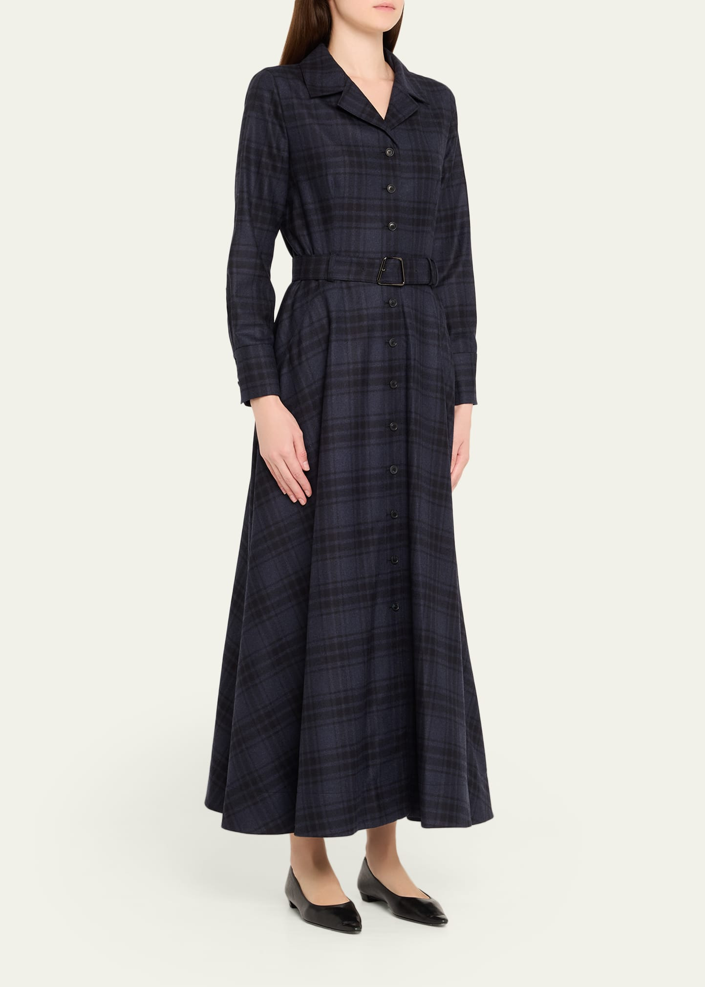 Flannel Plaid Belted Long-Sleeve Maxi Shirtdress - 4