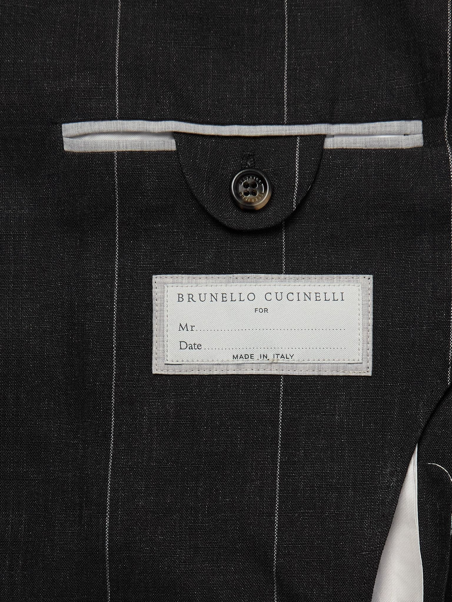 Pinstriped Linen Suit Jacket Black - 5