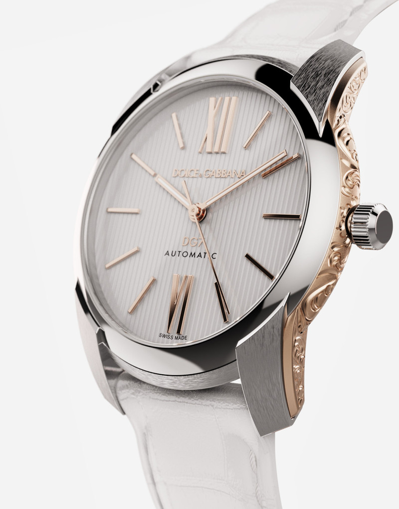 Dolce & Gabbana DG7 watch in steel with engraved side decoration in gold outlook