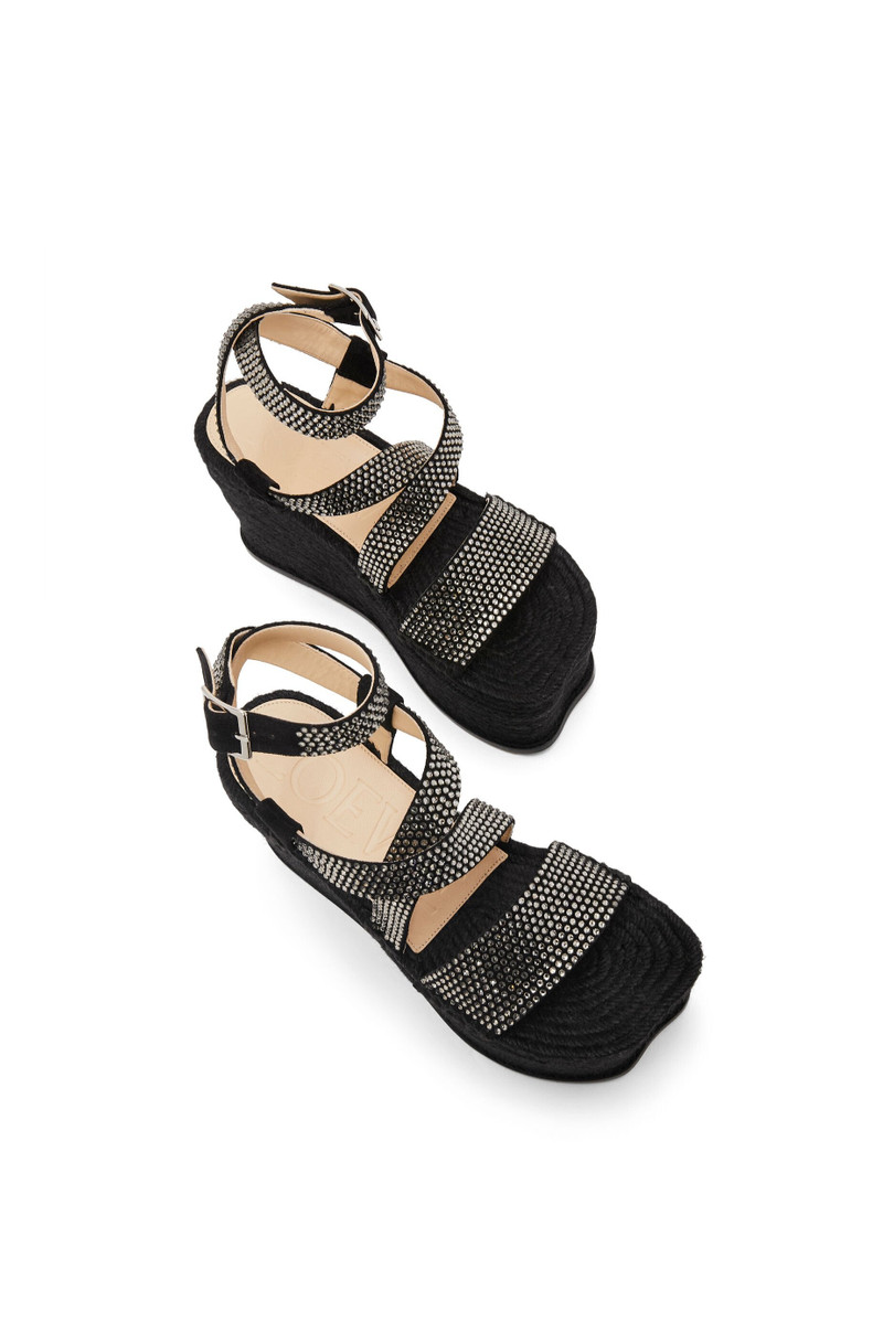 Petal espadrille platform in suede calfskin and rhinestones 4