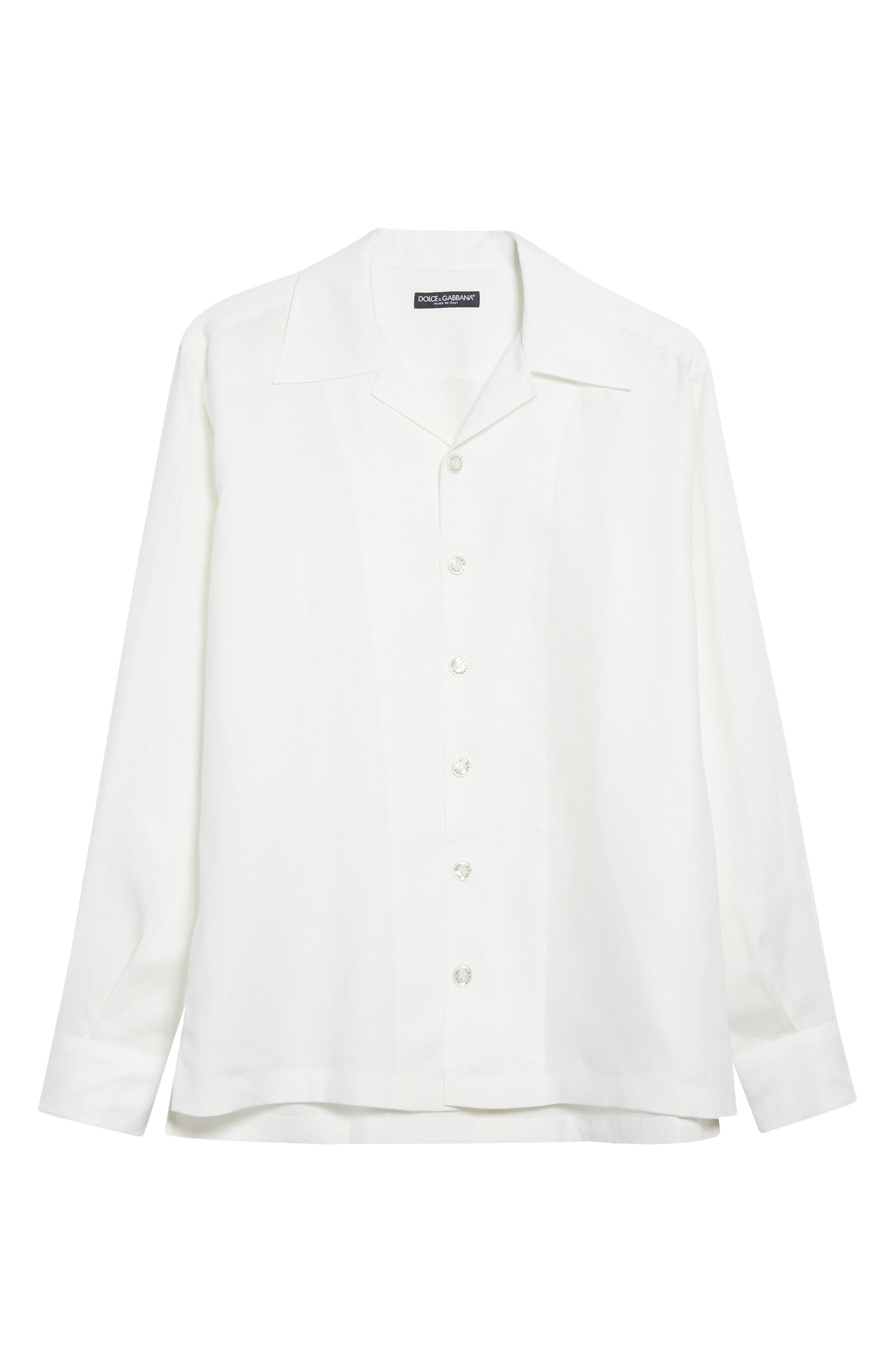Dolce&Gabbana Long Sleeve Linen Camp Shirt in W0111 Bianco at Nordstrom - 6