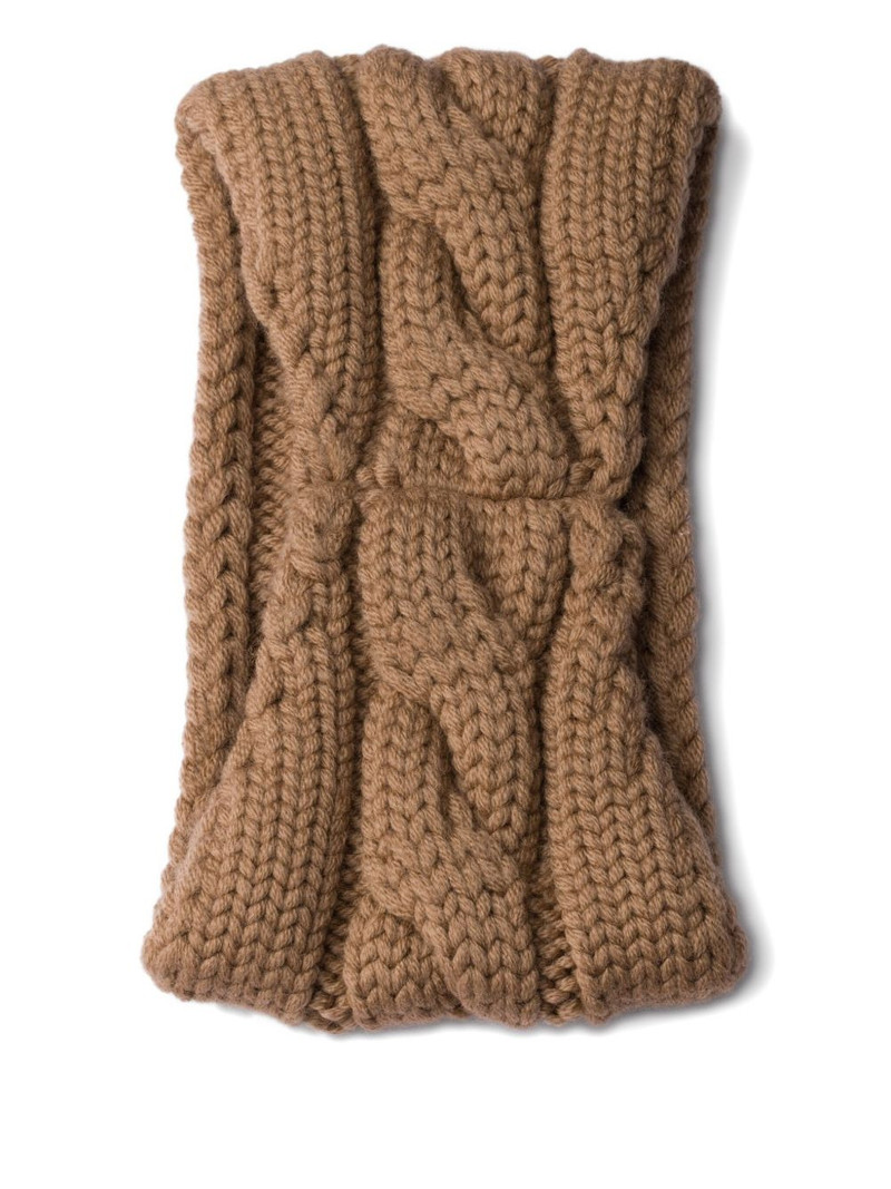 Prada cable-knit triangle-logo headband outlook