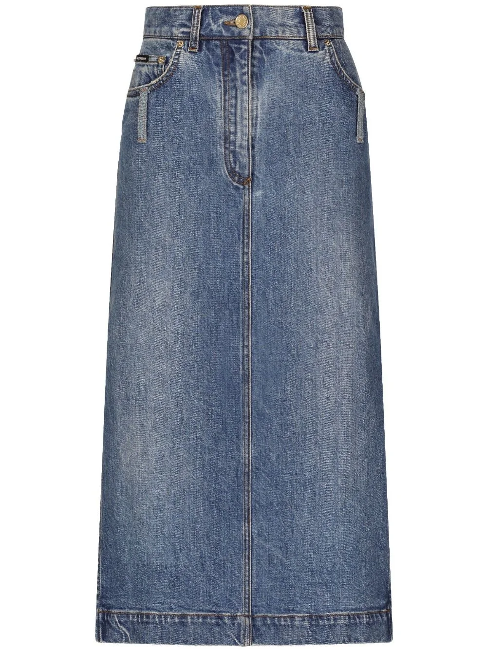 logo-plaque midi denim skirt - 1