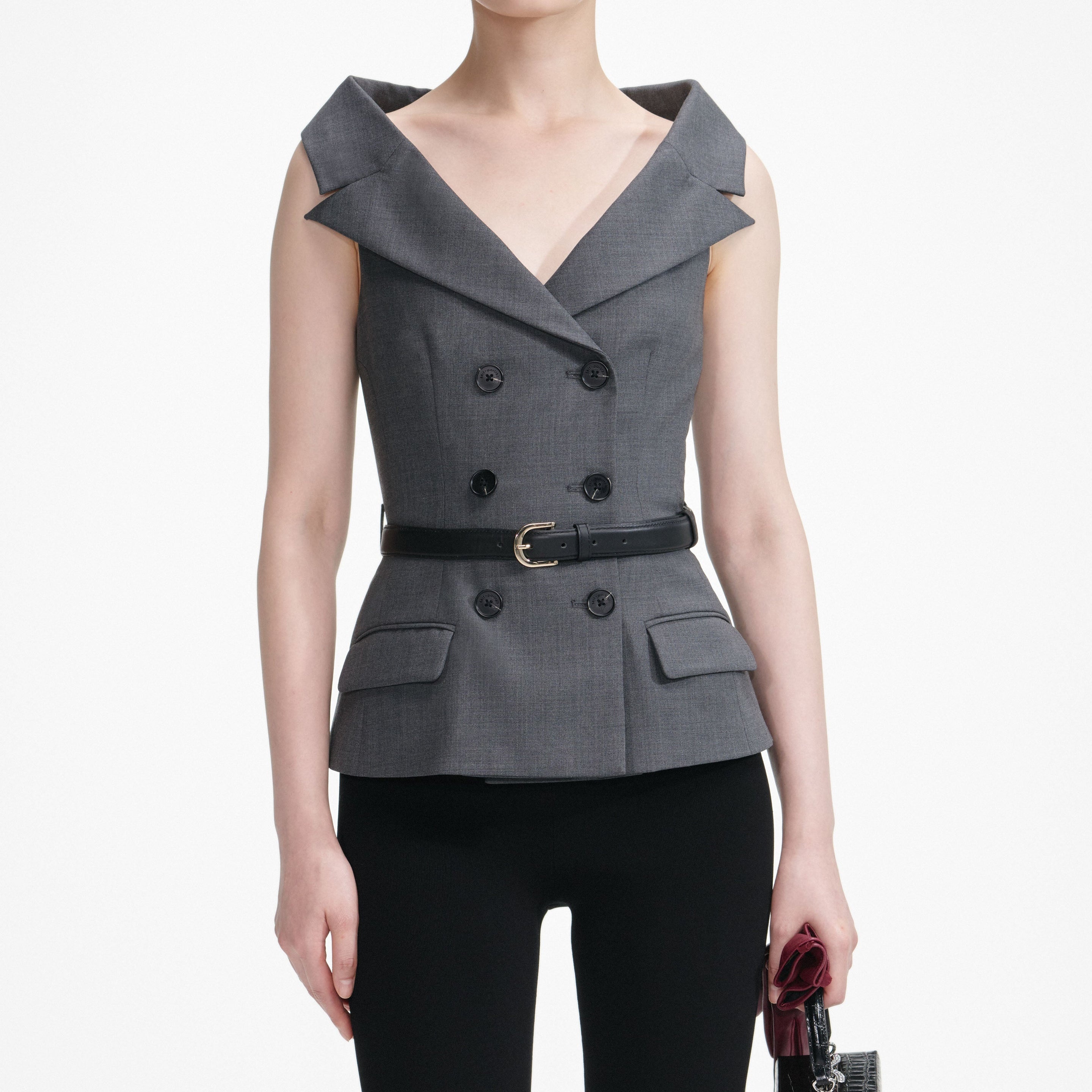 Grey Wool Tailored Top - 4