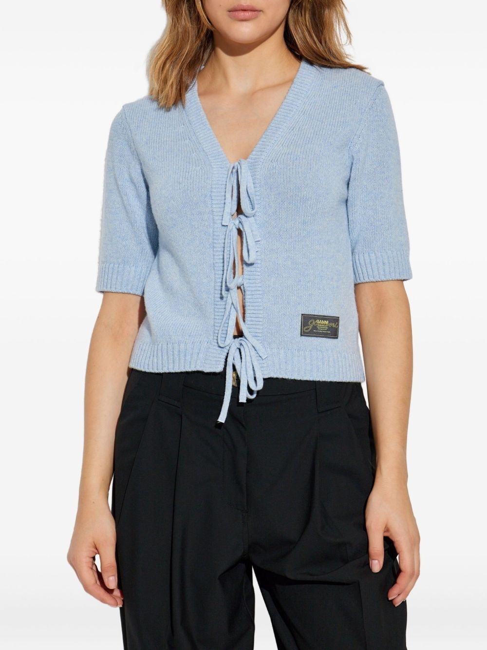 tie-fastening half-sleeved cardigan - 3