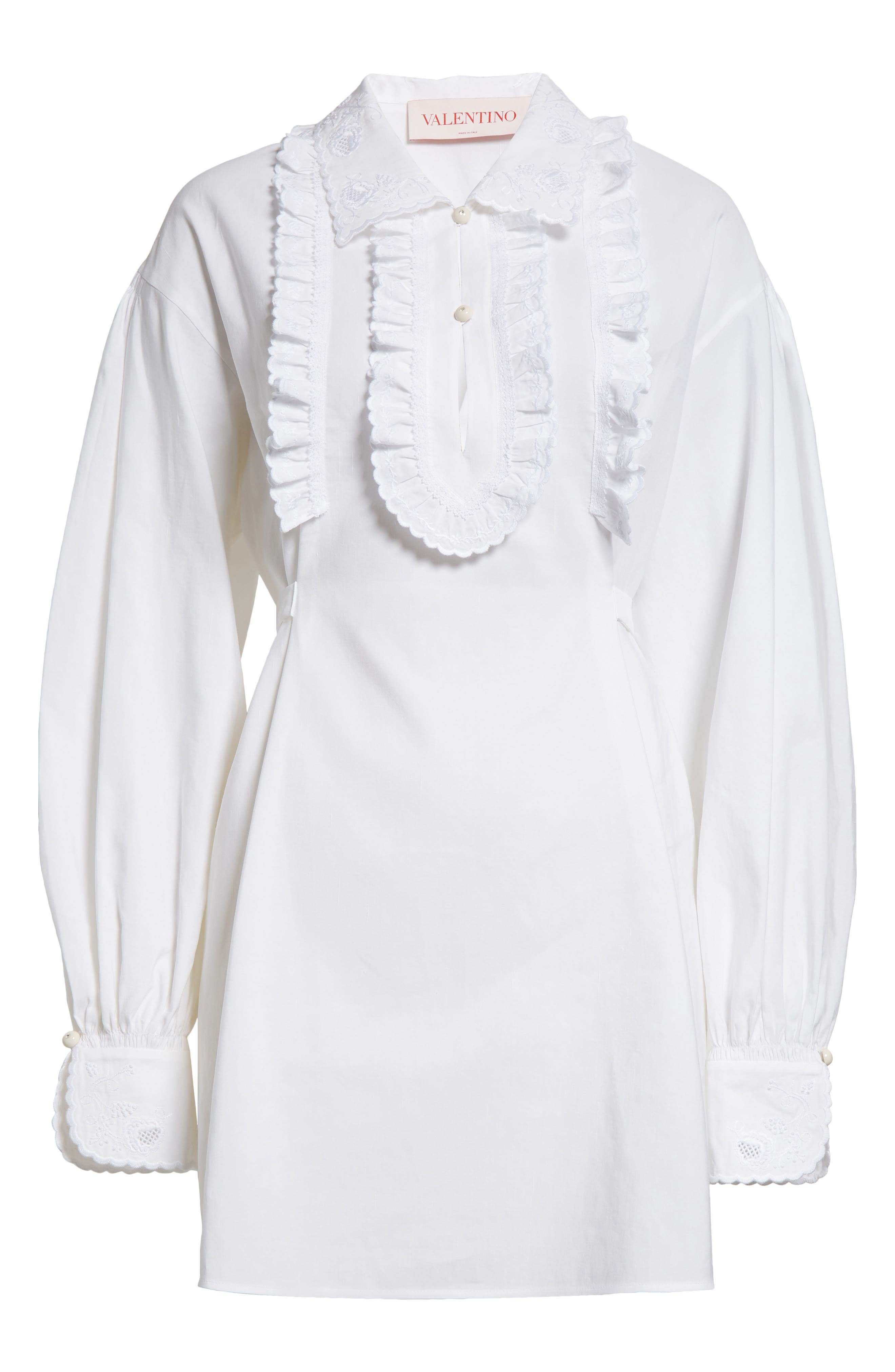 Valentino Garavani Floral Embroidered Ruffle Long Sleeve Minidress in White at Nordstrom - 5