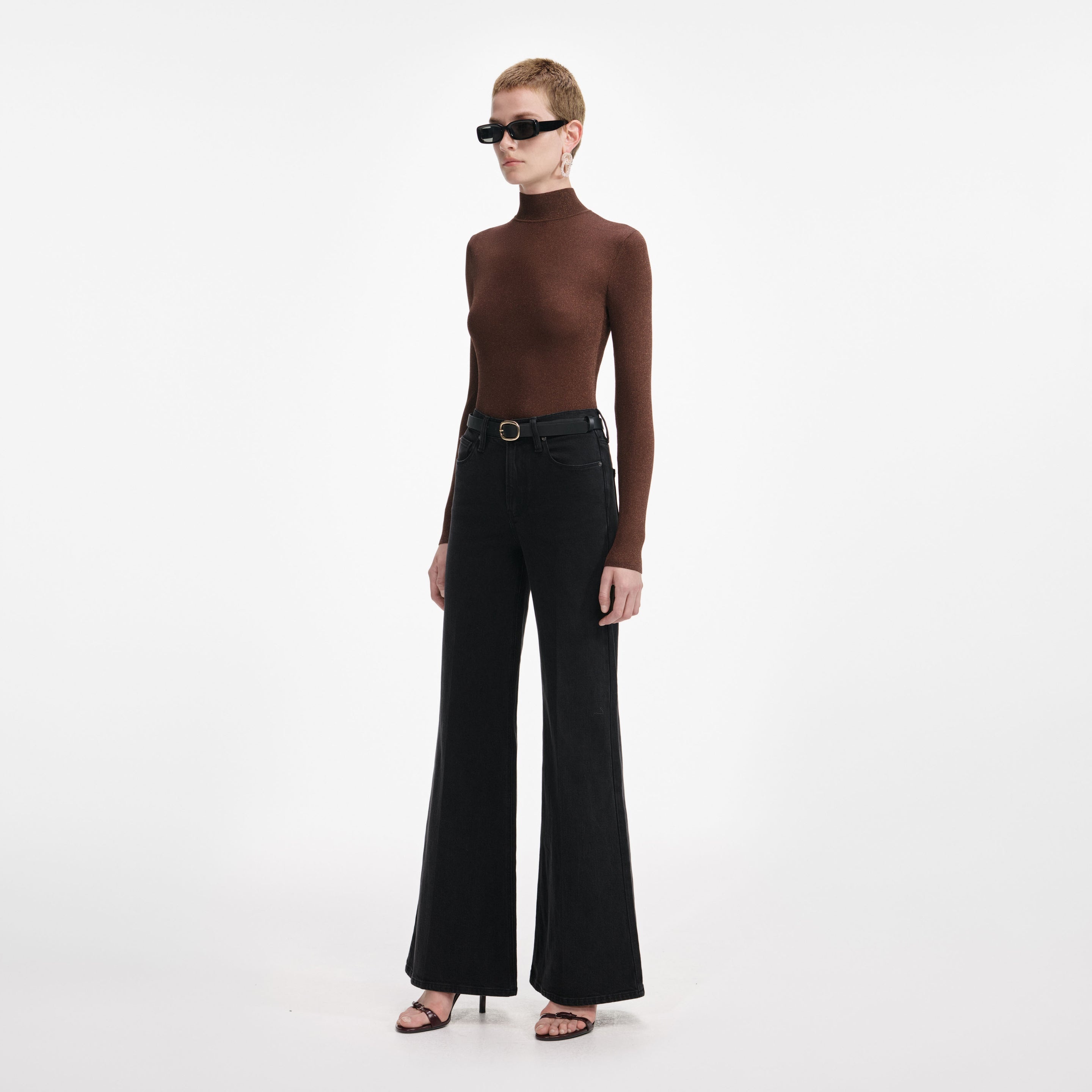 Brown Metallic Viscose Knit Top - 2