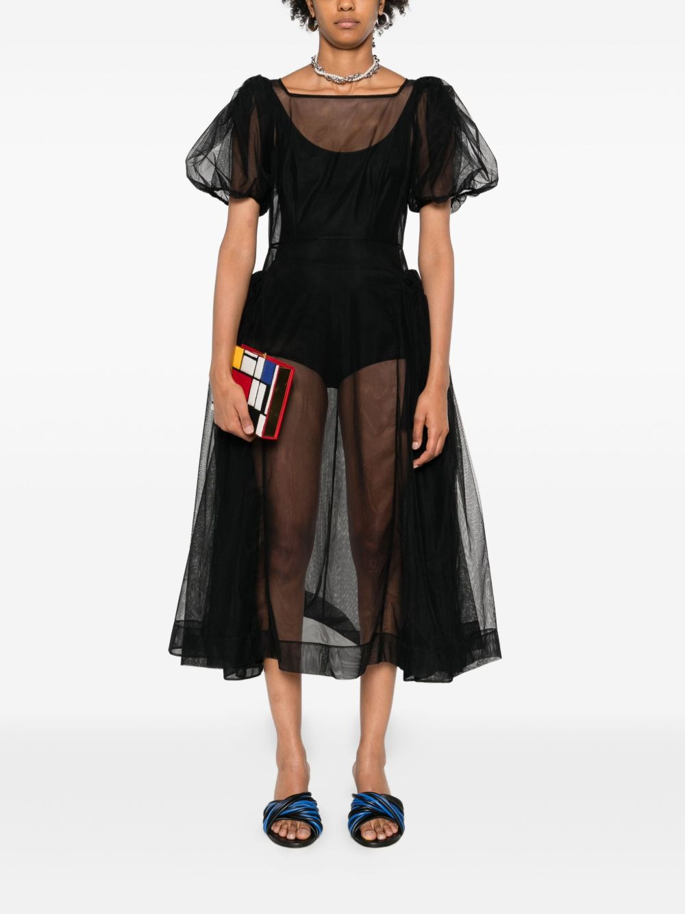 puff-sleeve sheer dress - 2