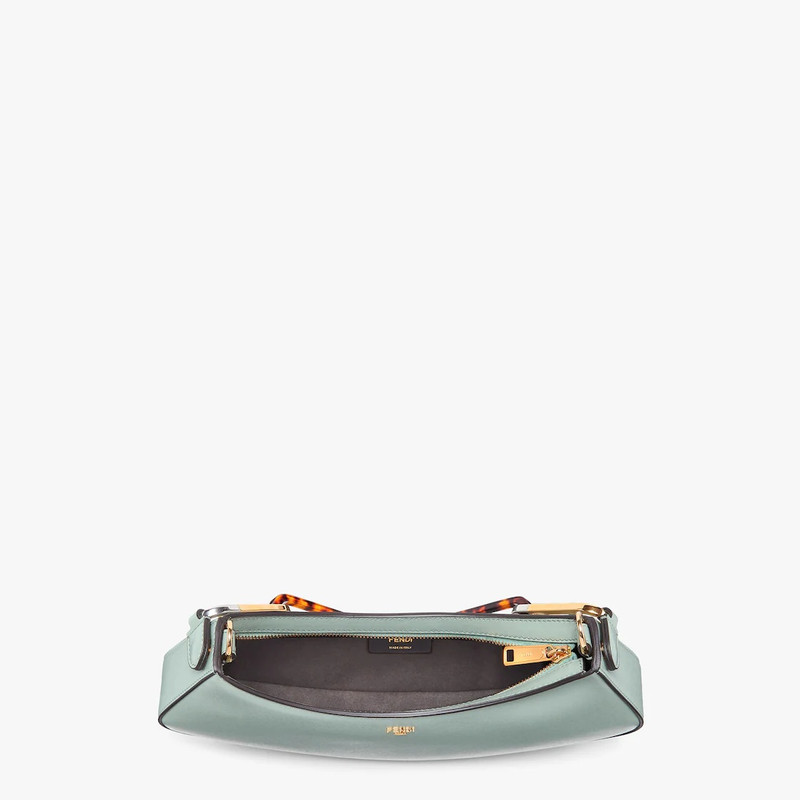 Pouch made of mint green leather with zipper closure, decorated with Fendi Roma lettering in gold-co 5