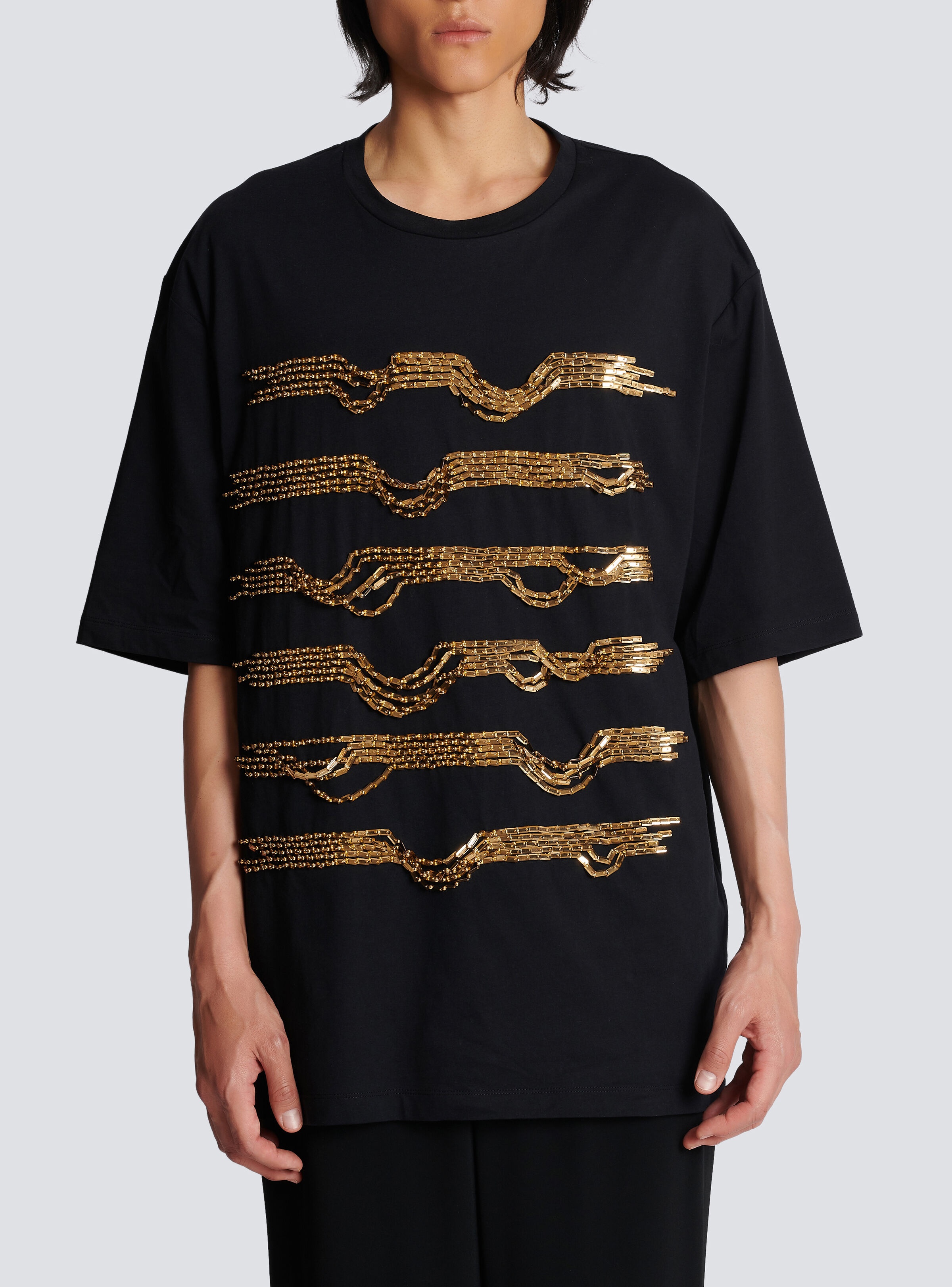Embroidered cotton T-shirt with destroy stripes - 5