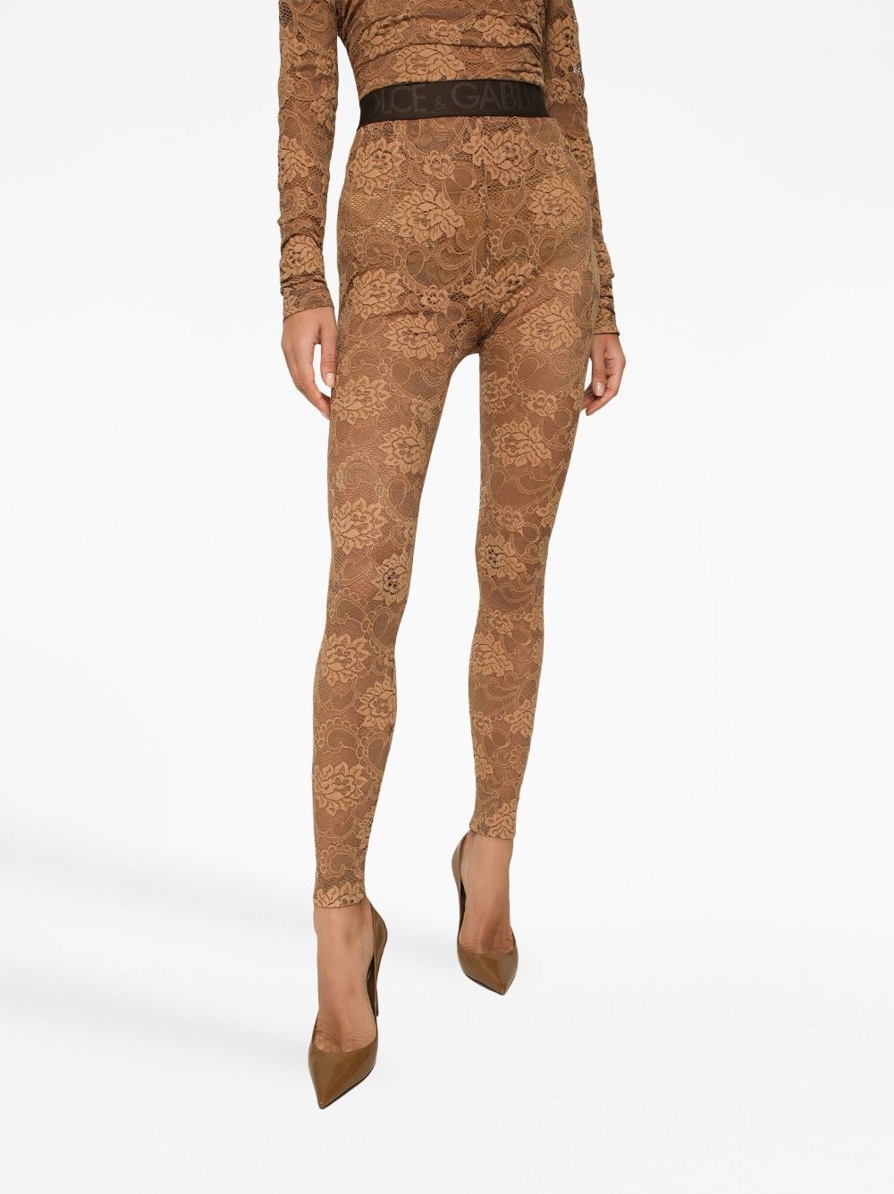 logo-waistband lace leggings - 5