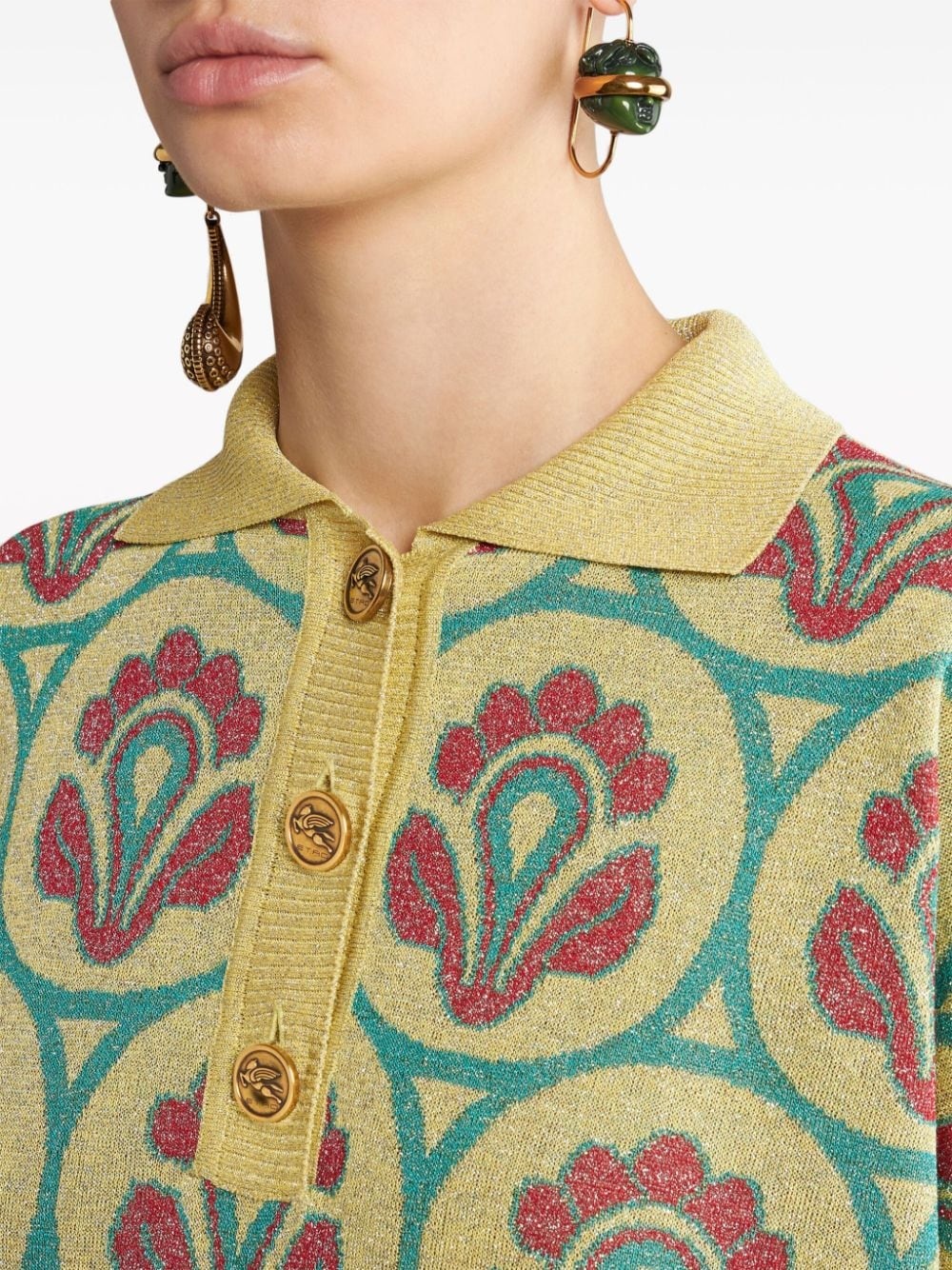 floral-jacquard polo jumper - 5