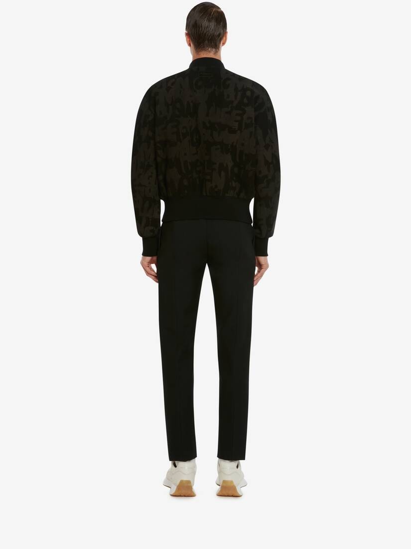 Men's McQueen Graffiti Leather Jacket in Black/dark Grey - 4